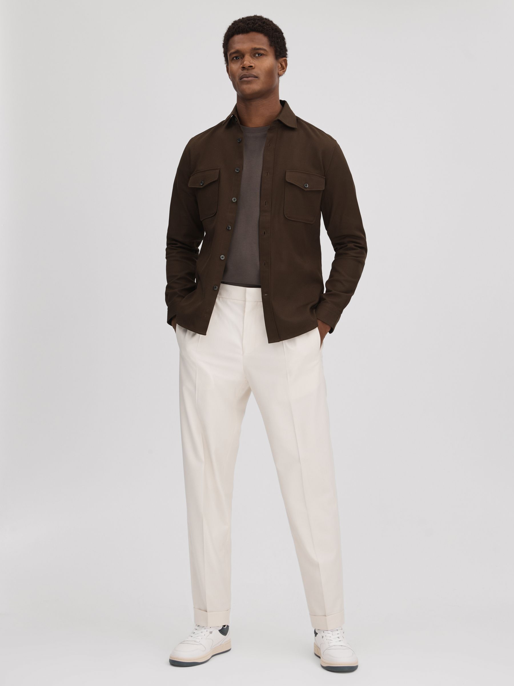 Cotton Canvas Overshirt in Chocolate - Image 3 of 7