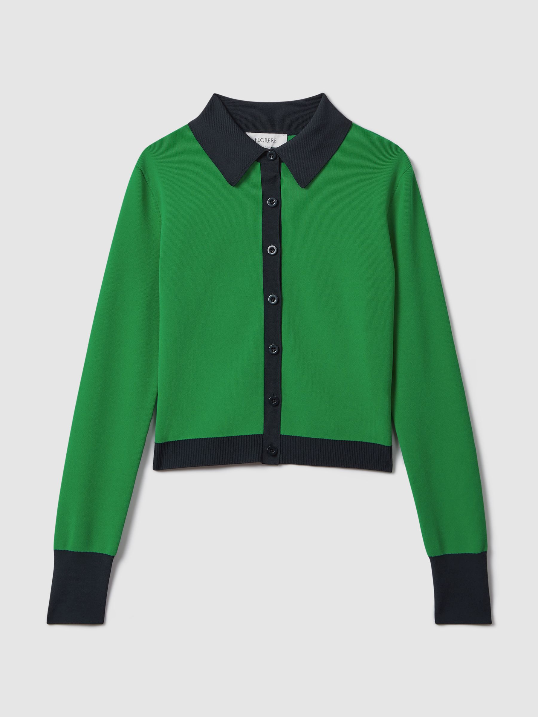 Florere Fitted Contrast Trim Cardigan in Bright Green - Image 2 of 6