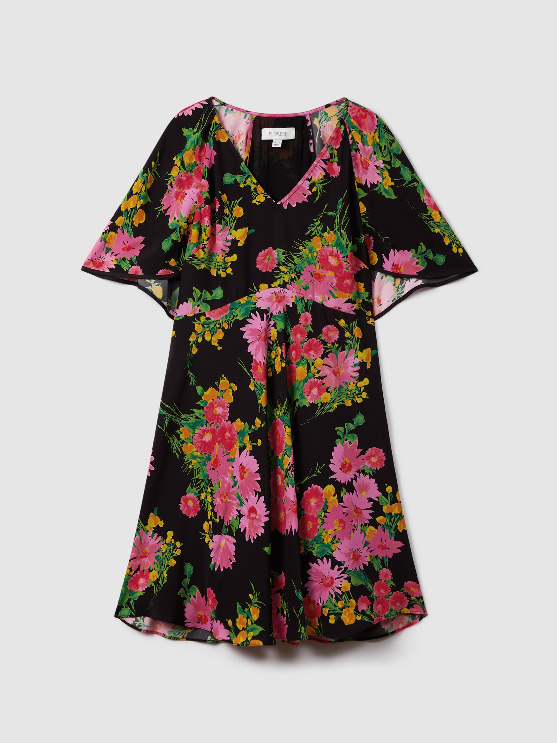 Florere Printed Cape Sleeve Mini Dress in Pink/Black - Image 2 of 6