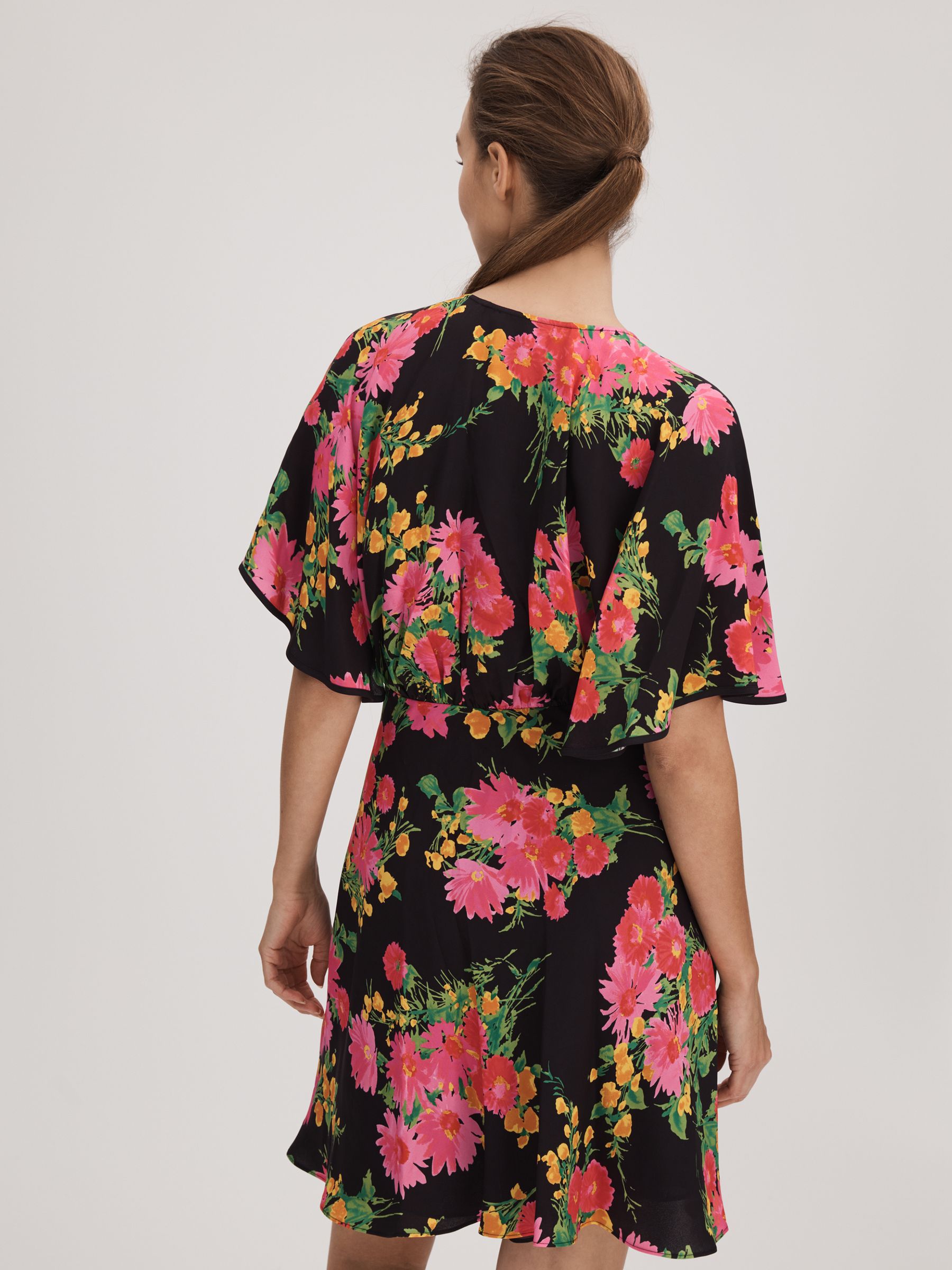 Florere Printed Cape Sleeve Mini Dress in Pink/Black - Image 5 of 6