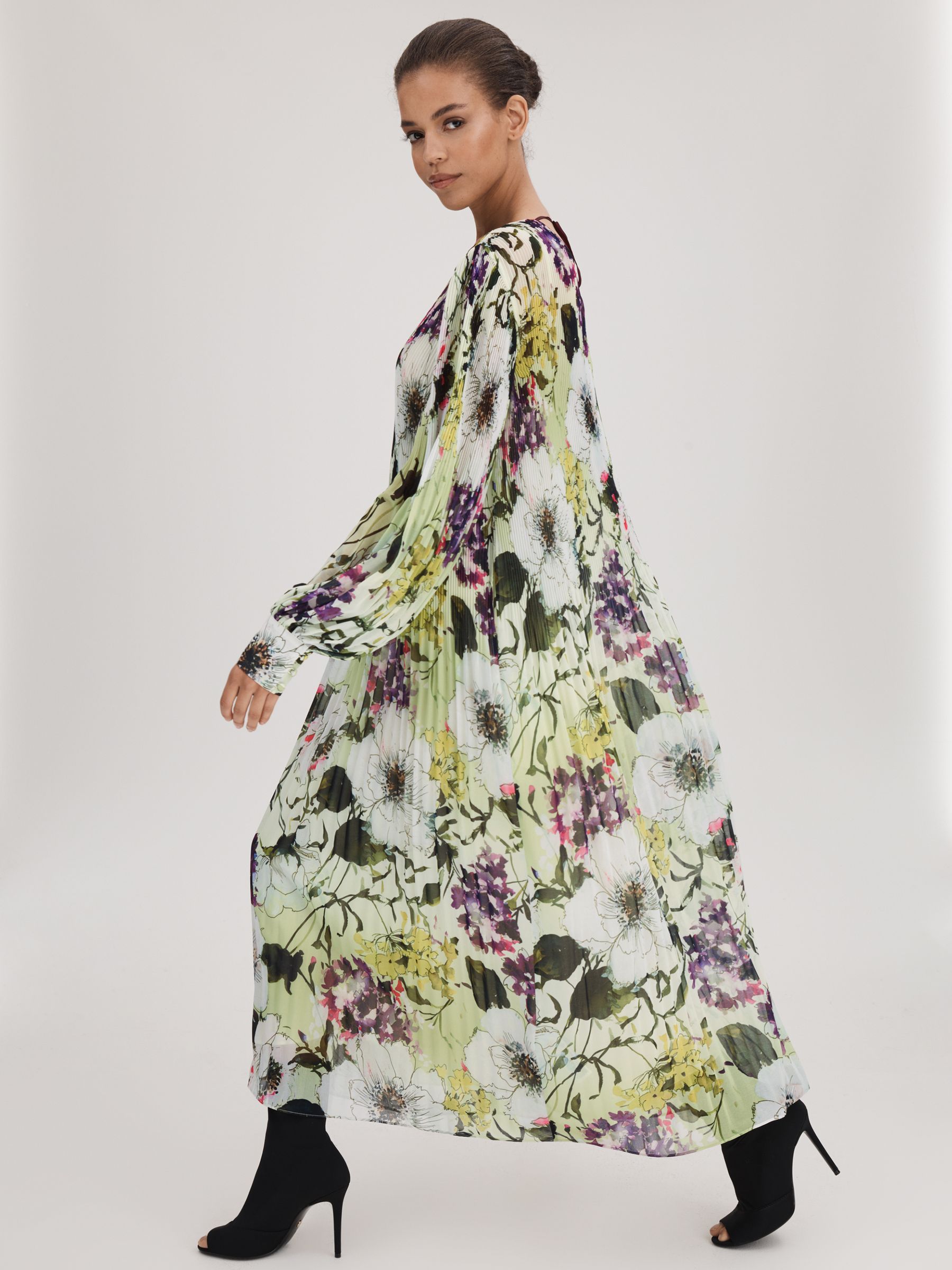 Florere Printed Blouson Sleeve Midi Dress in Multi - Image 1 of 6
