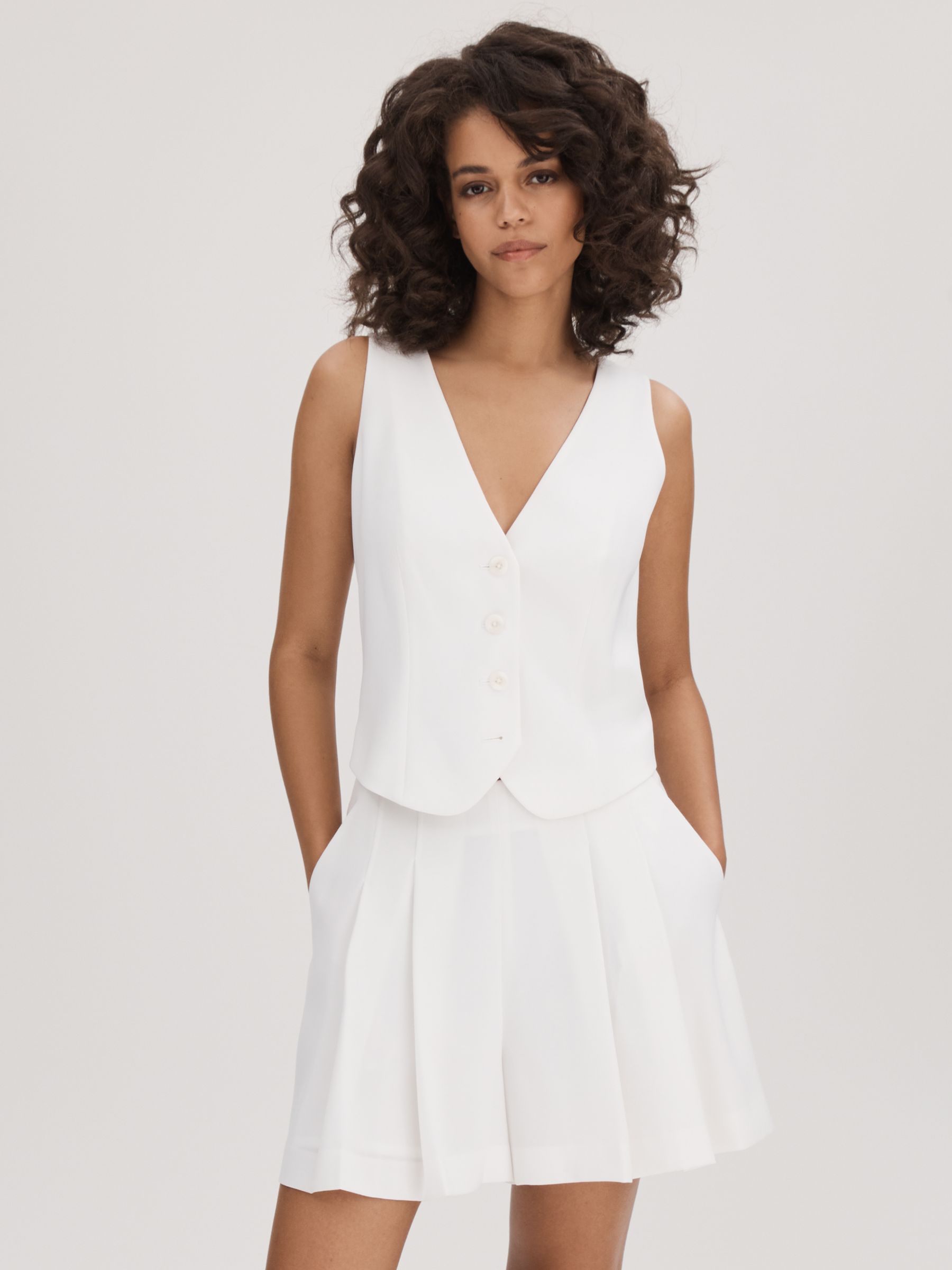 Florere High Rise Pleated Shorts in Ivory - Image 1 of 6