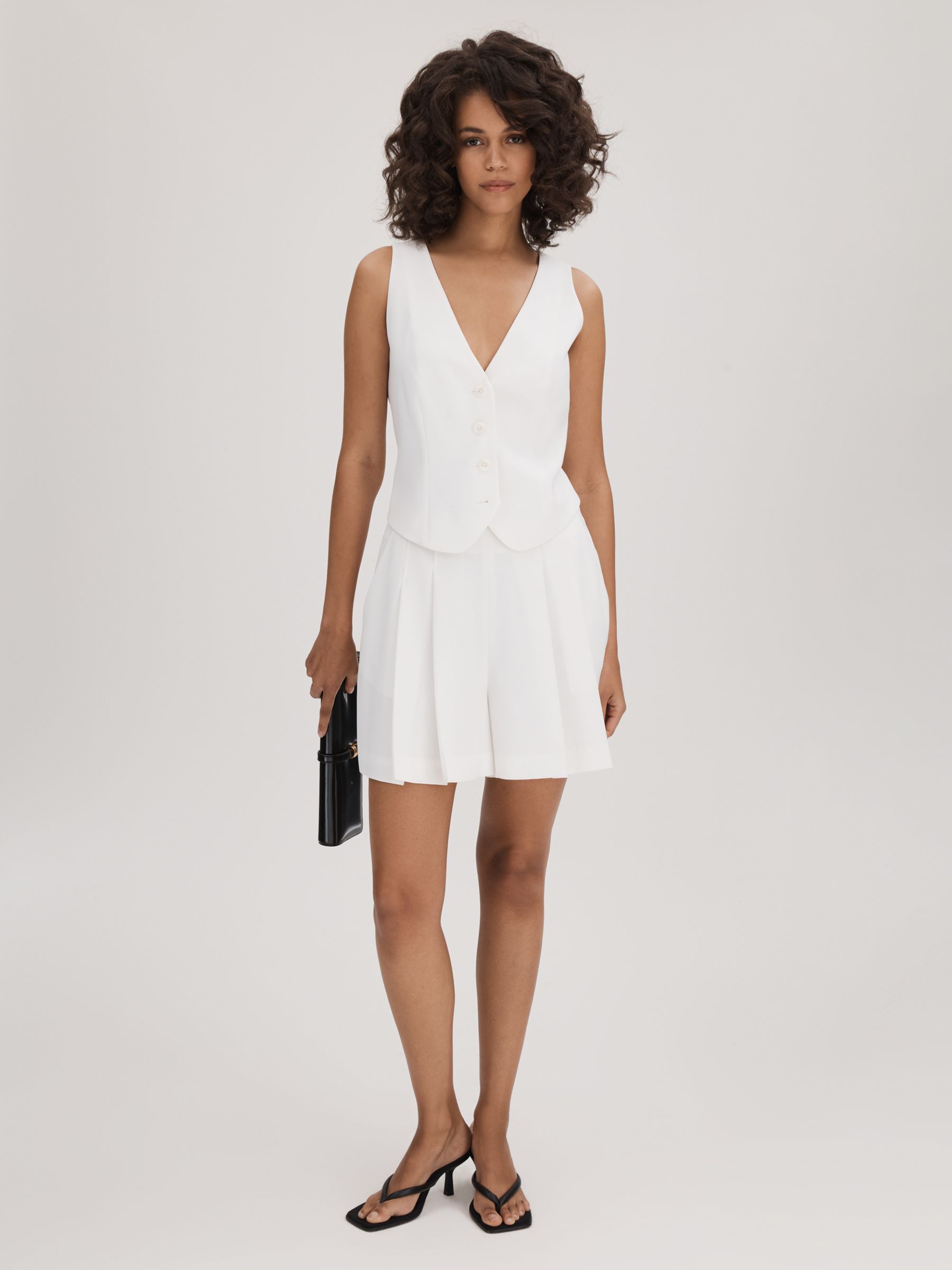 Florere High Rise Pleated Shorts in Ivory - Image 3 of 6