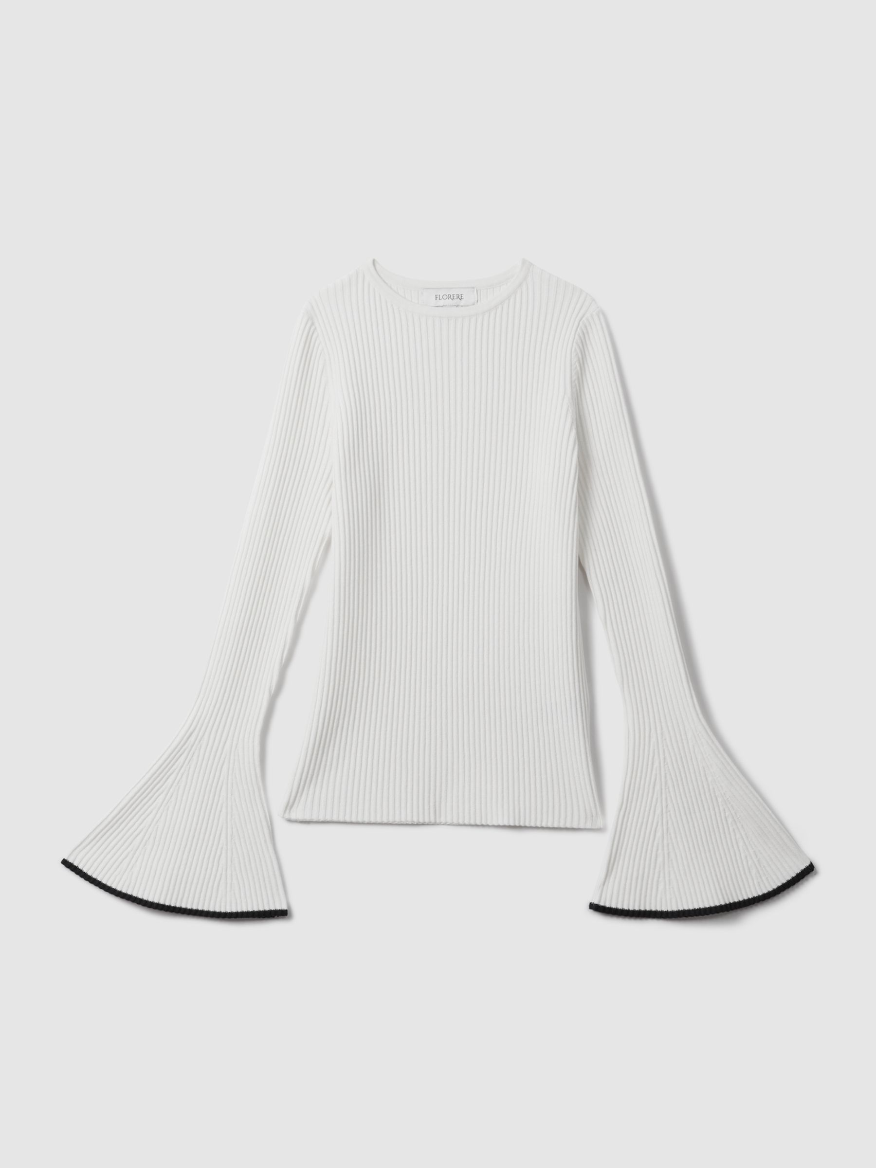 Florere Ribbed Fluted Cuff Jumper in Off White - Image 2 of 6