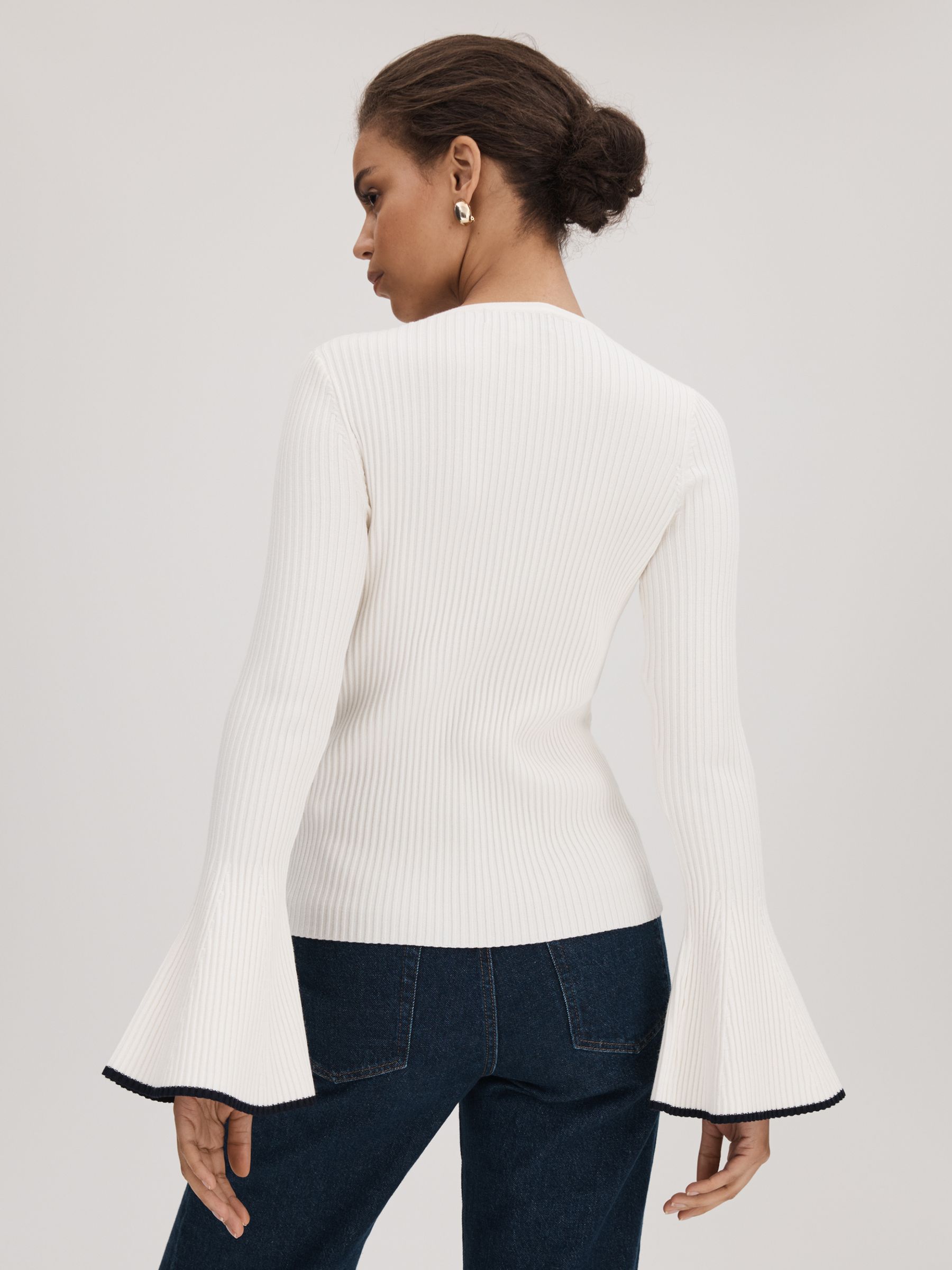 Florere Ribbed Fluted Cuff Jumper in Off White - Image 5 of 6