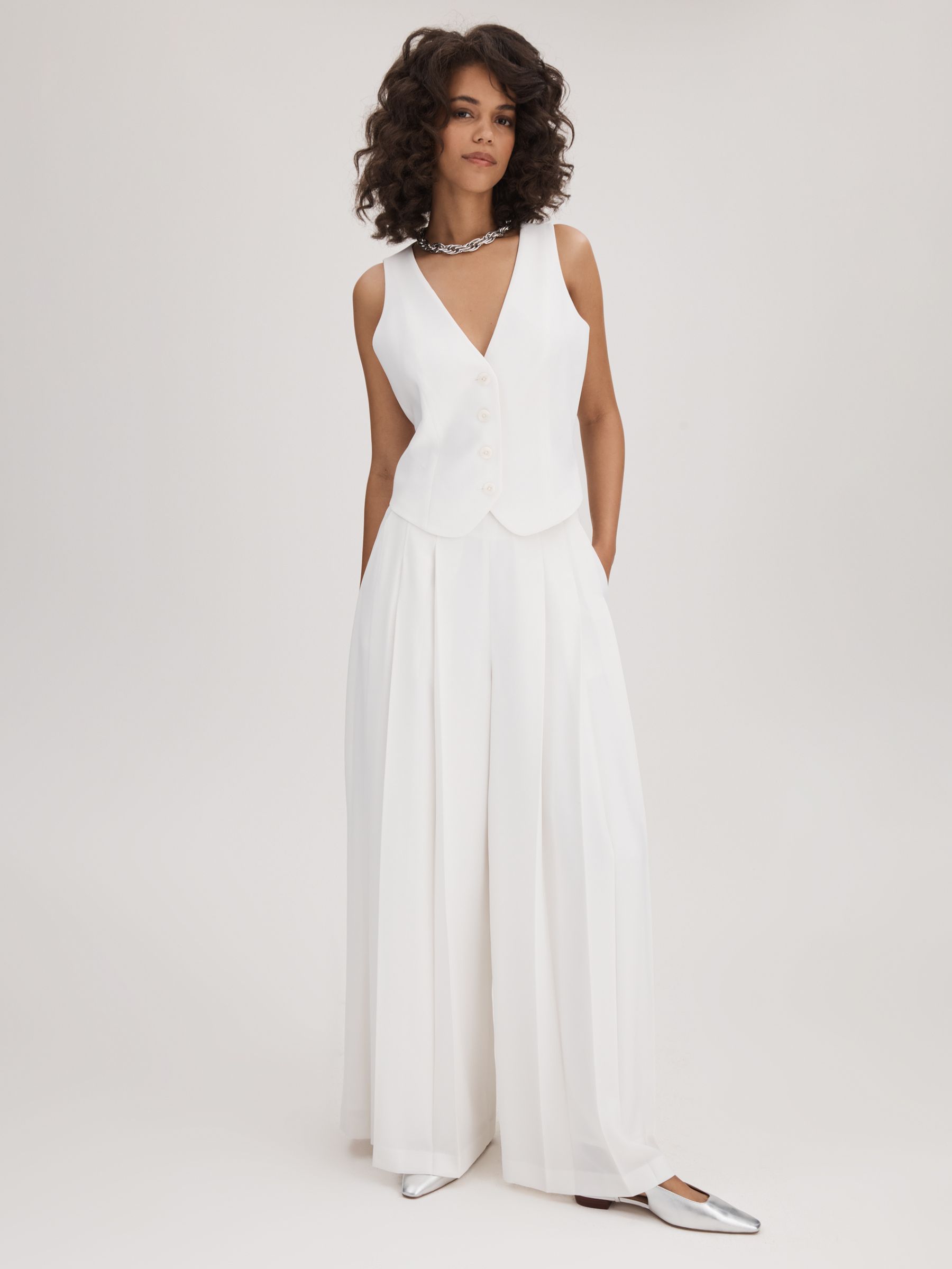 Florere Pleated Wide Leg Trousers in Ivory - Image 1 of 7