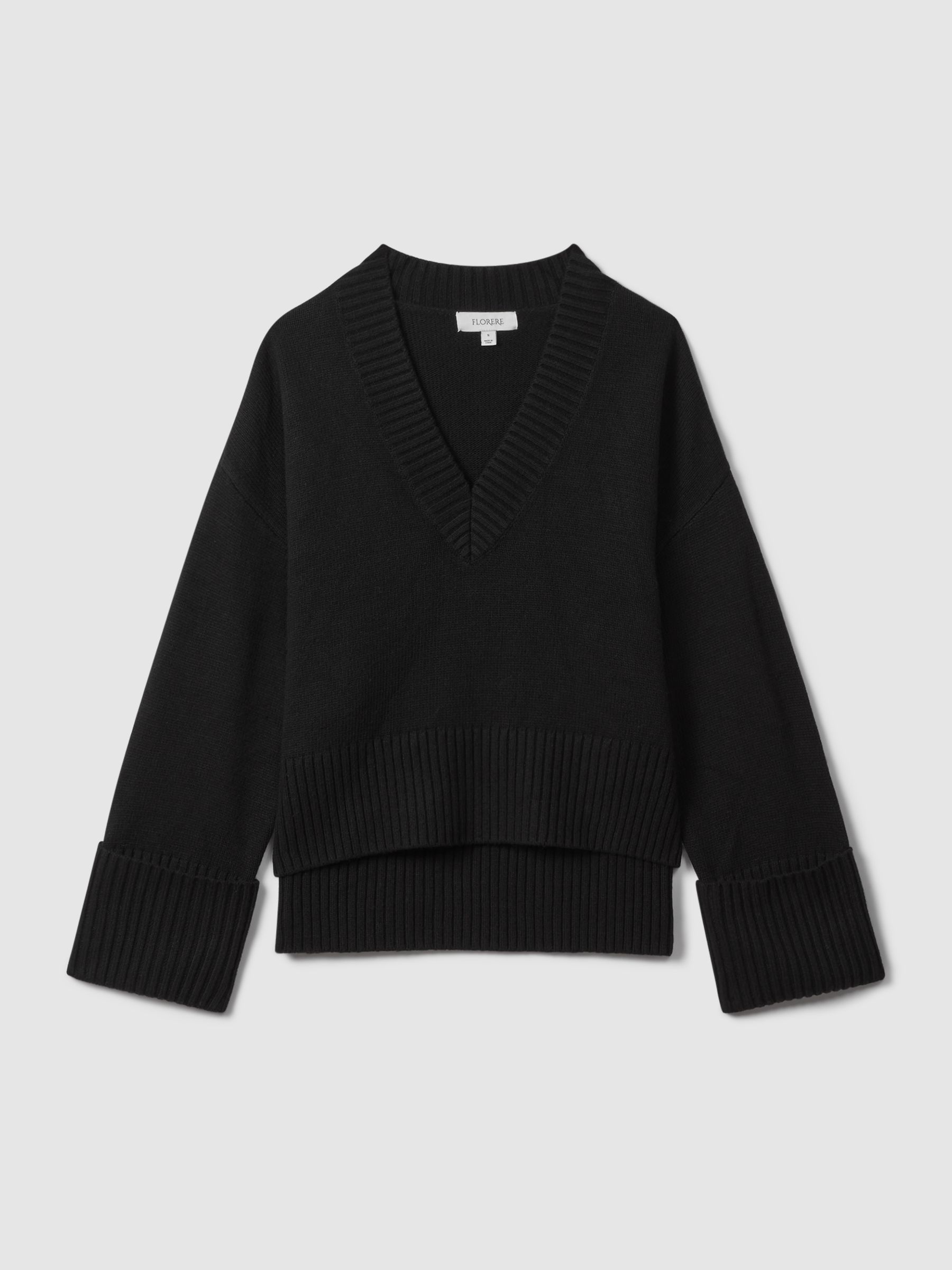 Florere Oversized V-Neck Jumper in Black - Image 2 of 6