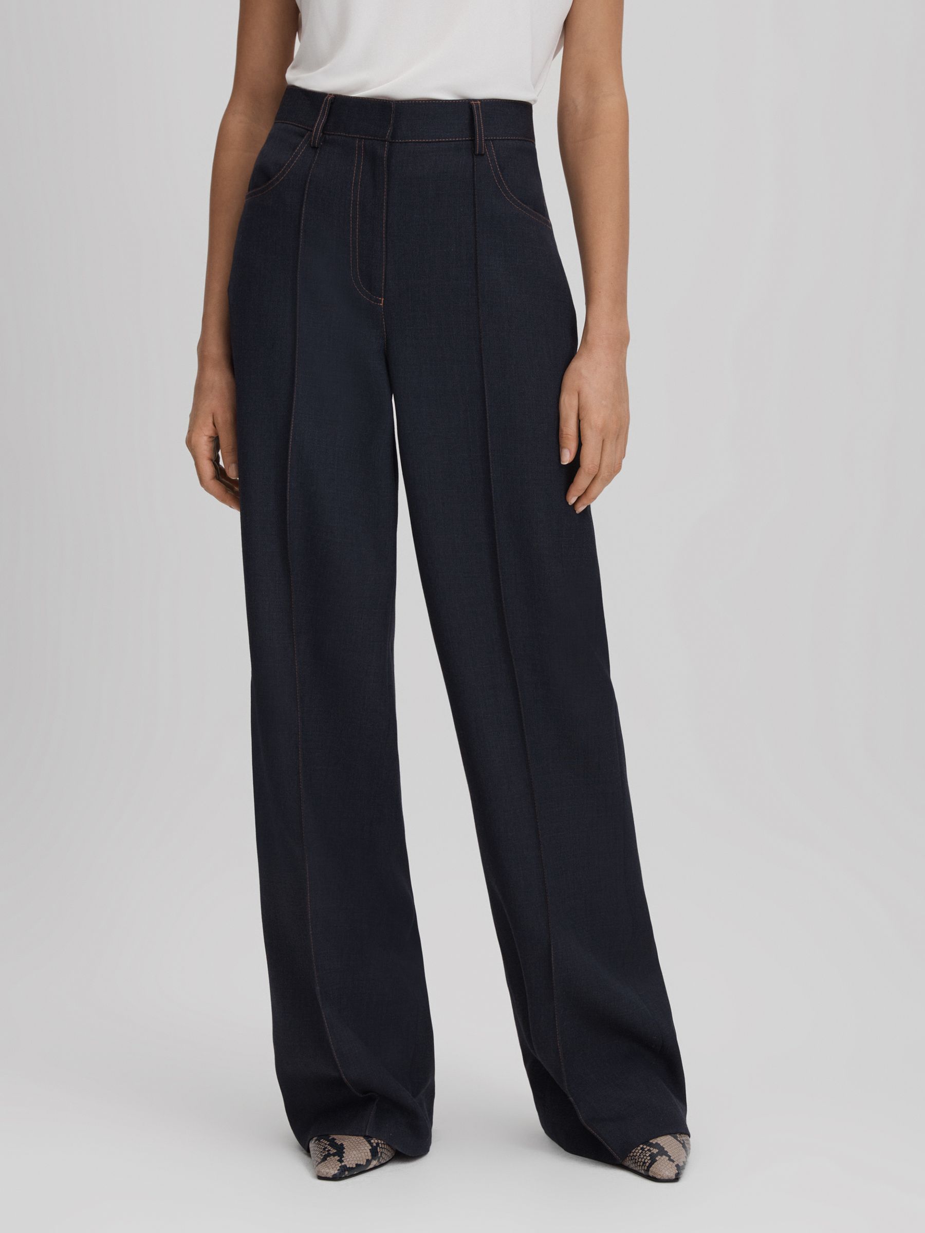 Wool Blend Denim Look Suit Trousers in Navy - Image 1 of 7
