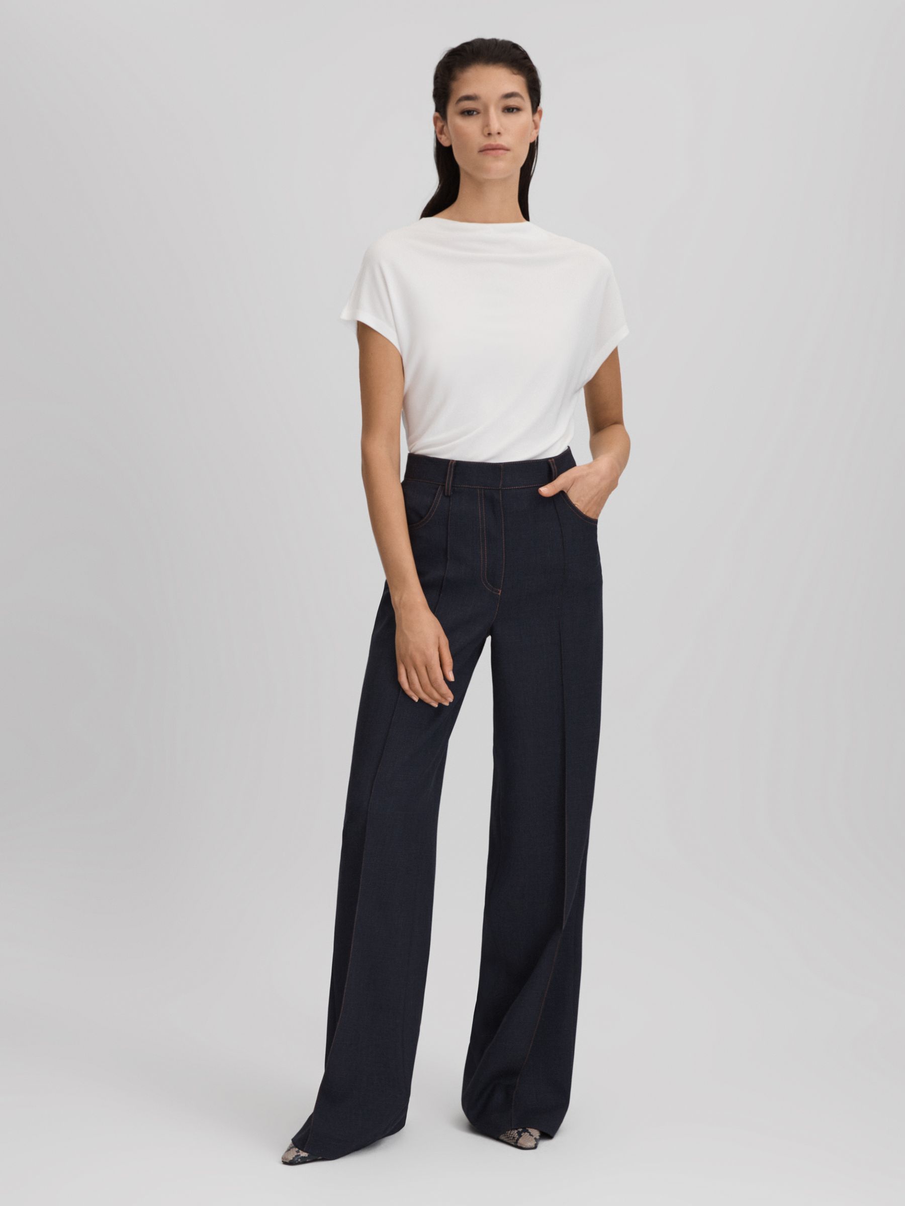 Wool Blend Denim Look Suit Trousers in Navy - Image 3 of 7