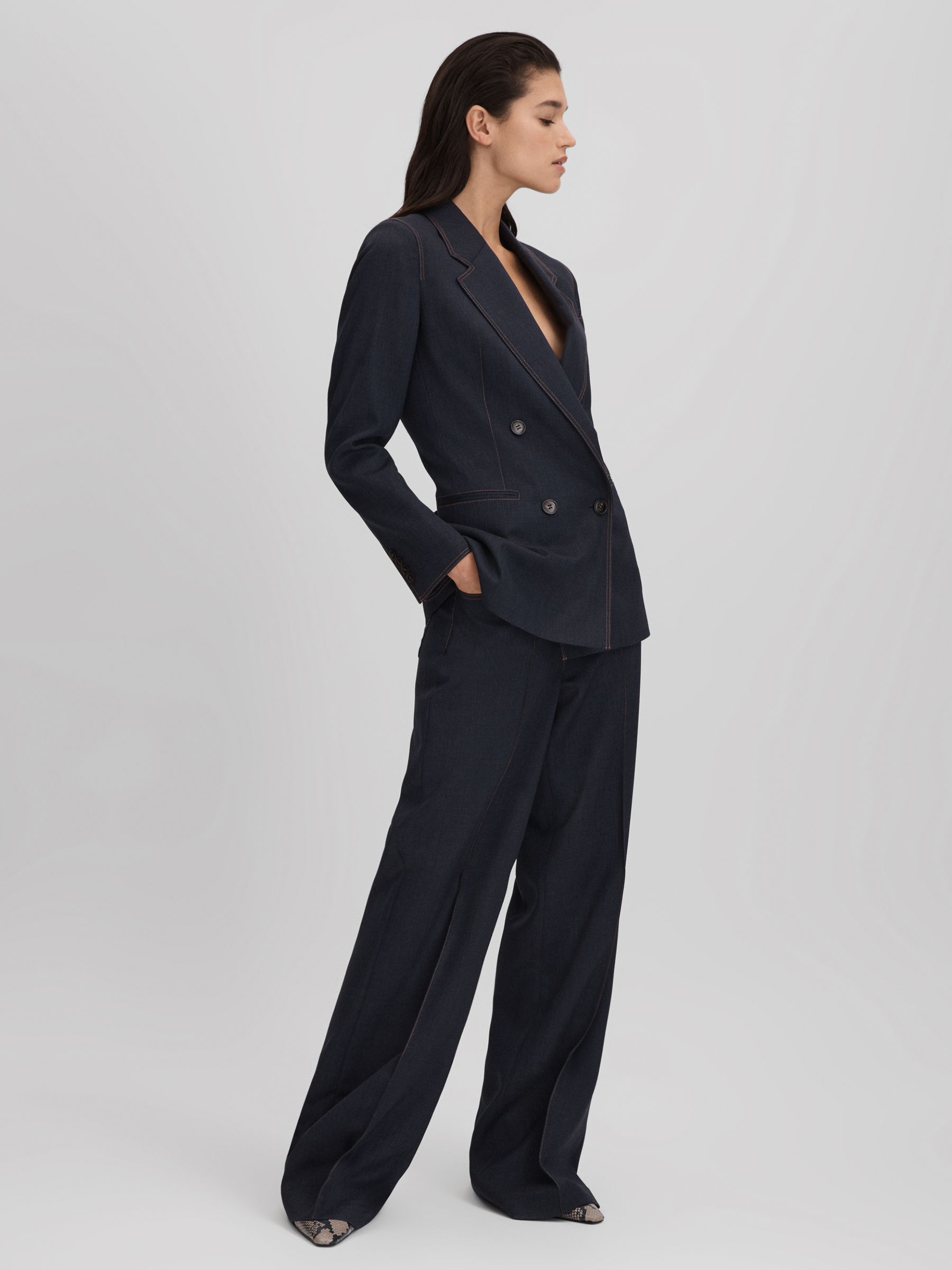 Wool Blend Denim Look Suit Trousers in Navy - Image 6 of 7