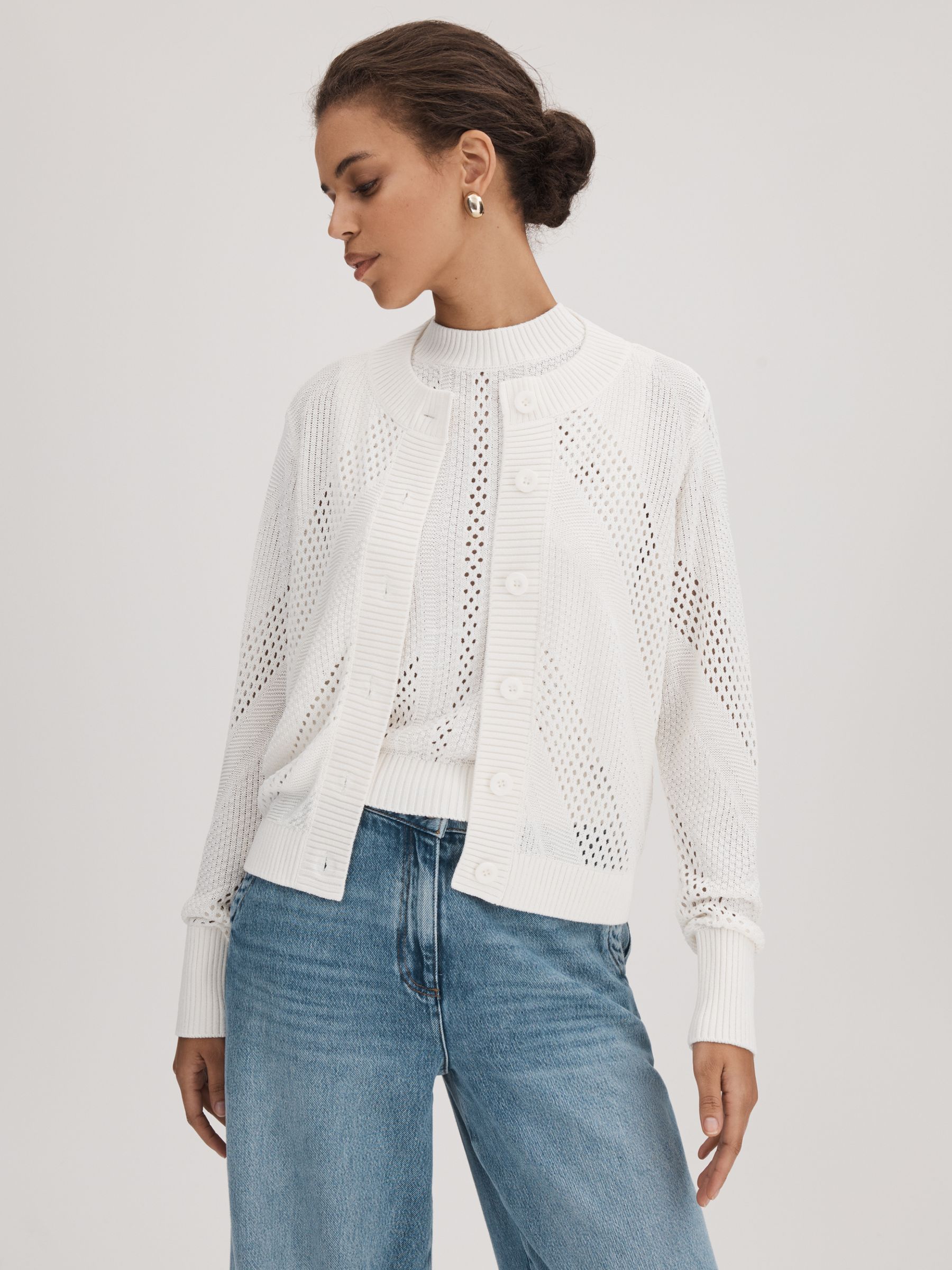 Florere Ivory Florere Ivory Crochet Button Through Cardigan - Image 1 of 5