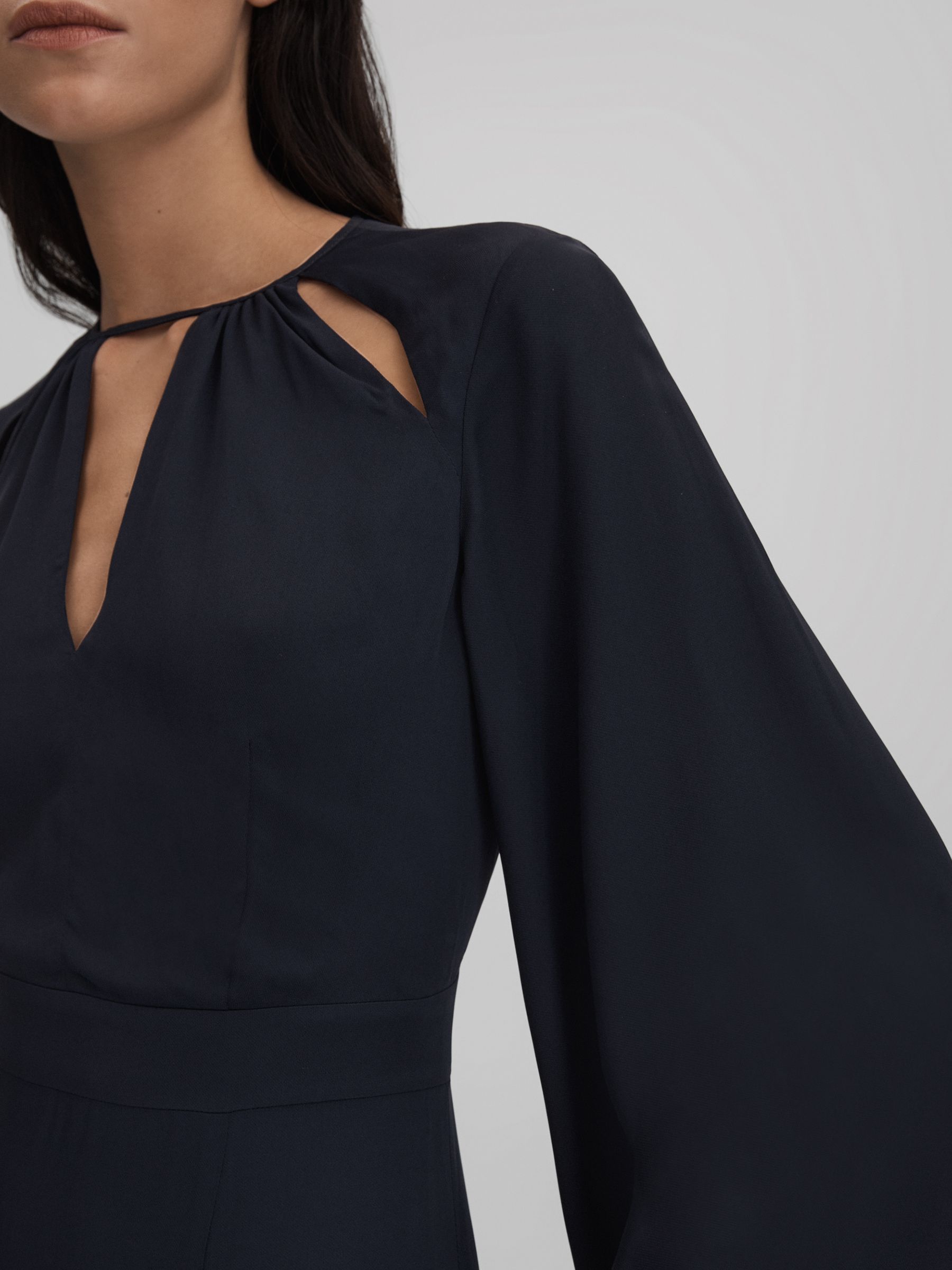 Flute Sleeve Midi Dress in Navy - Image 4 of 6