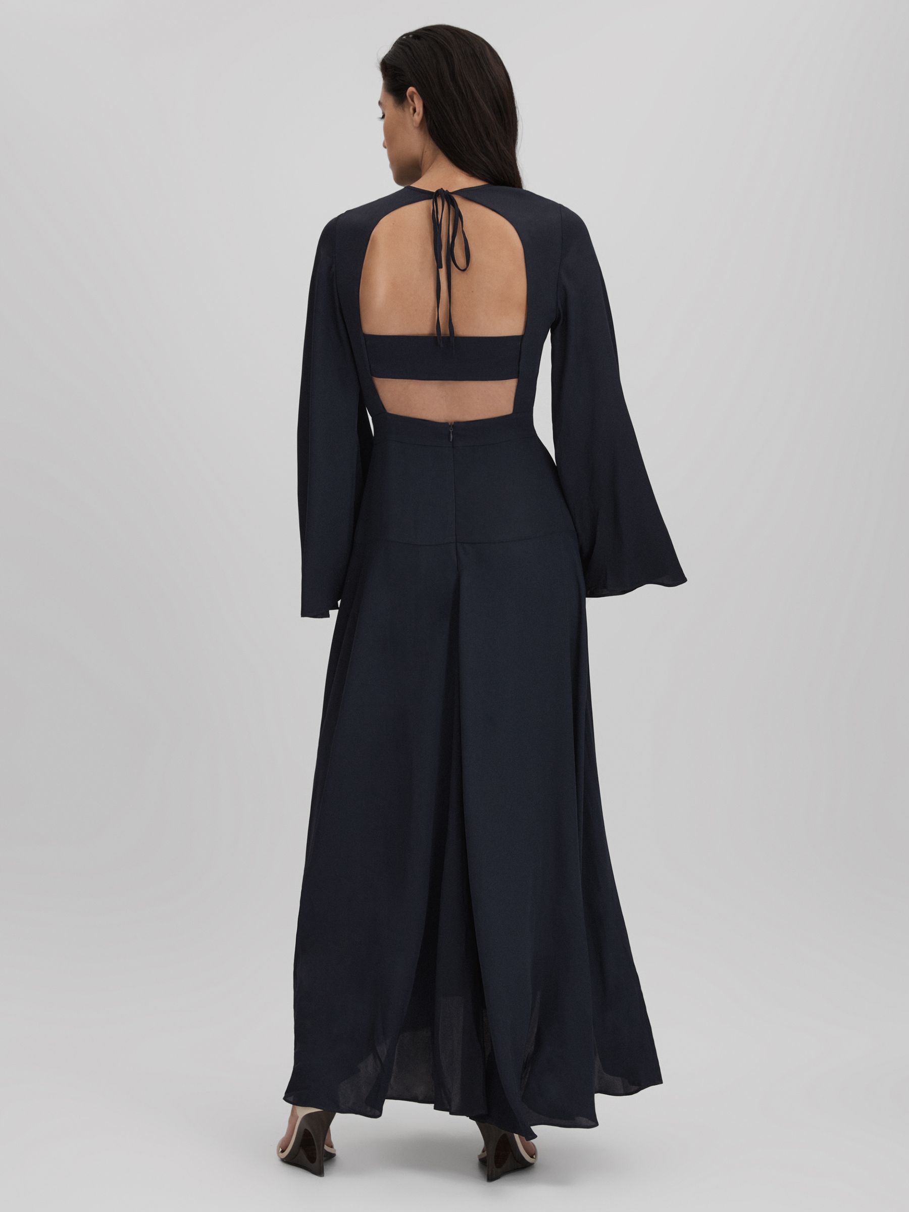 Flute Sleeve Midi Dress in Navy - Image 5 of 6