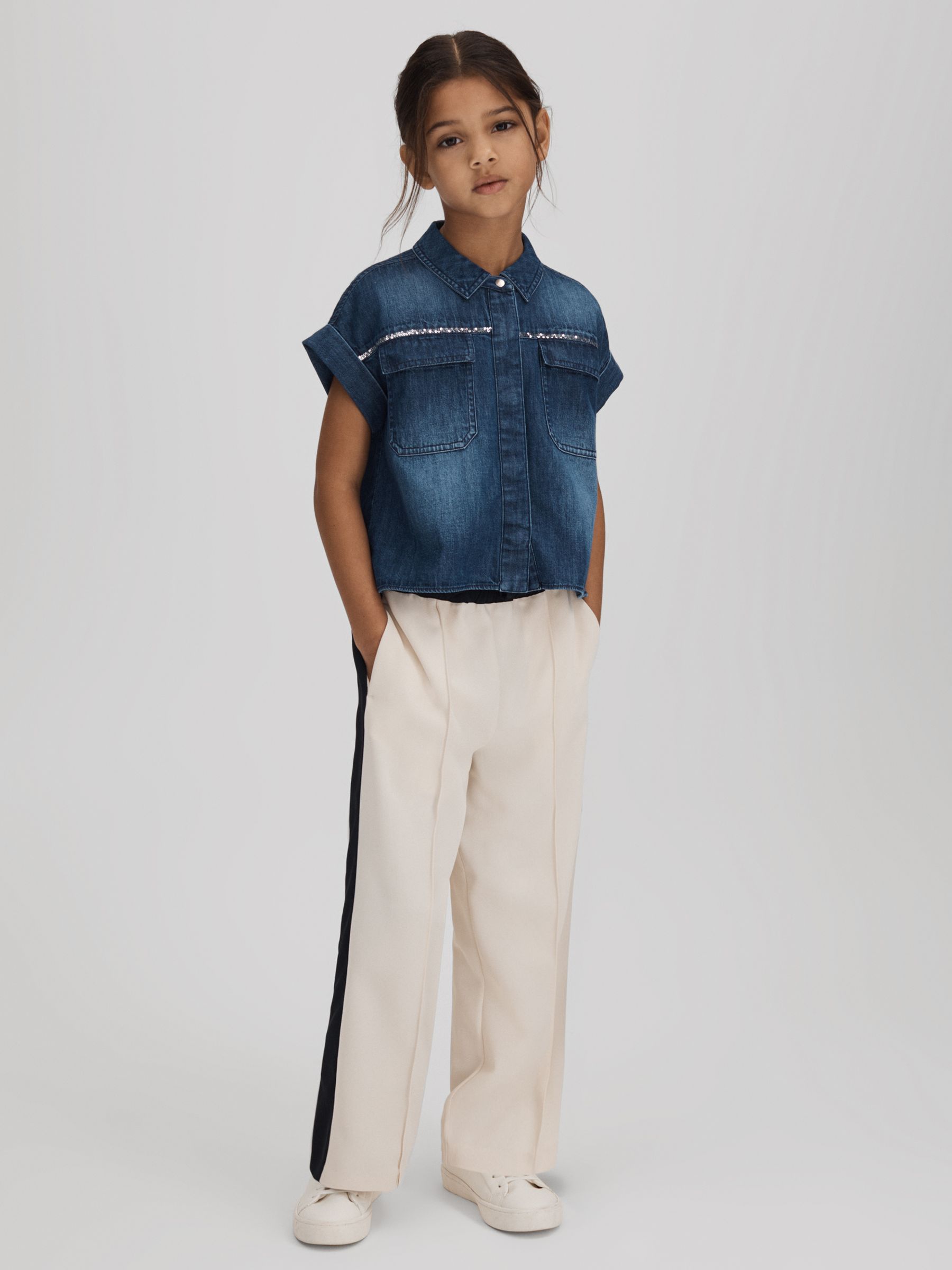 9-13 yrs Embellished Denim Shirt in Blue - Image 1 of 7