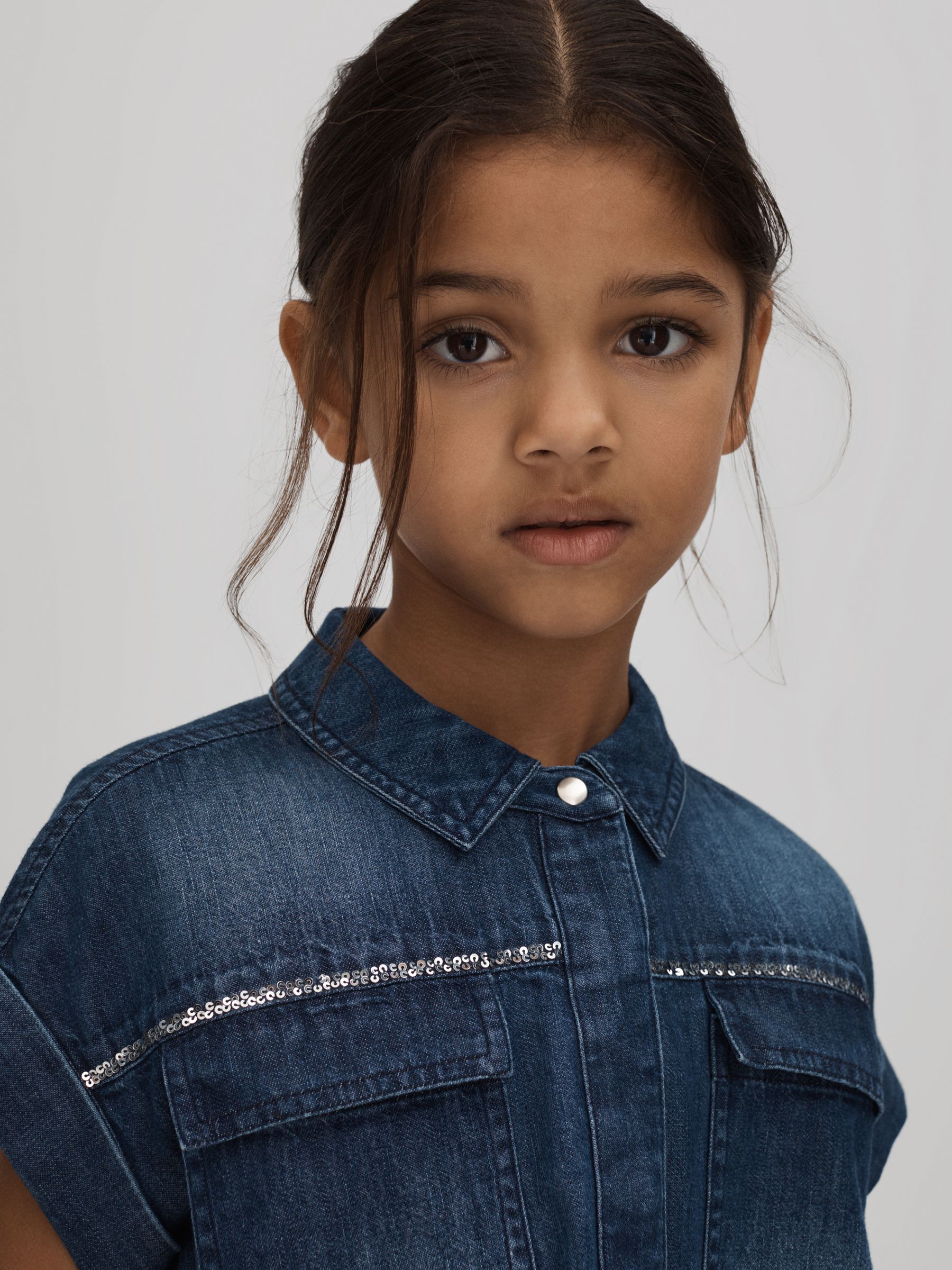 9-13 yrs Embellished Denim Shirt in Blue - Image 4 of 7