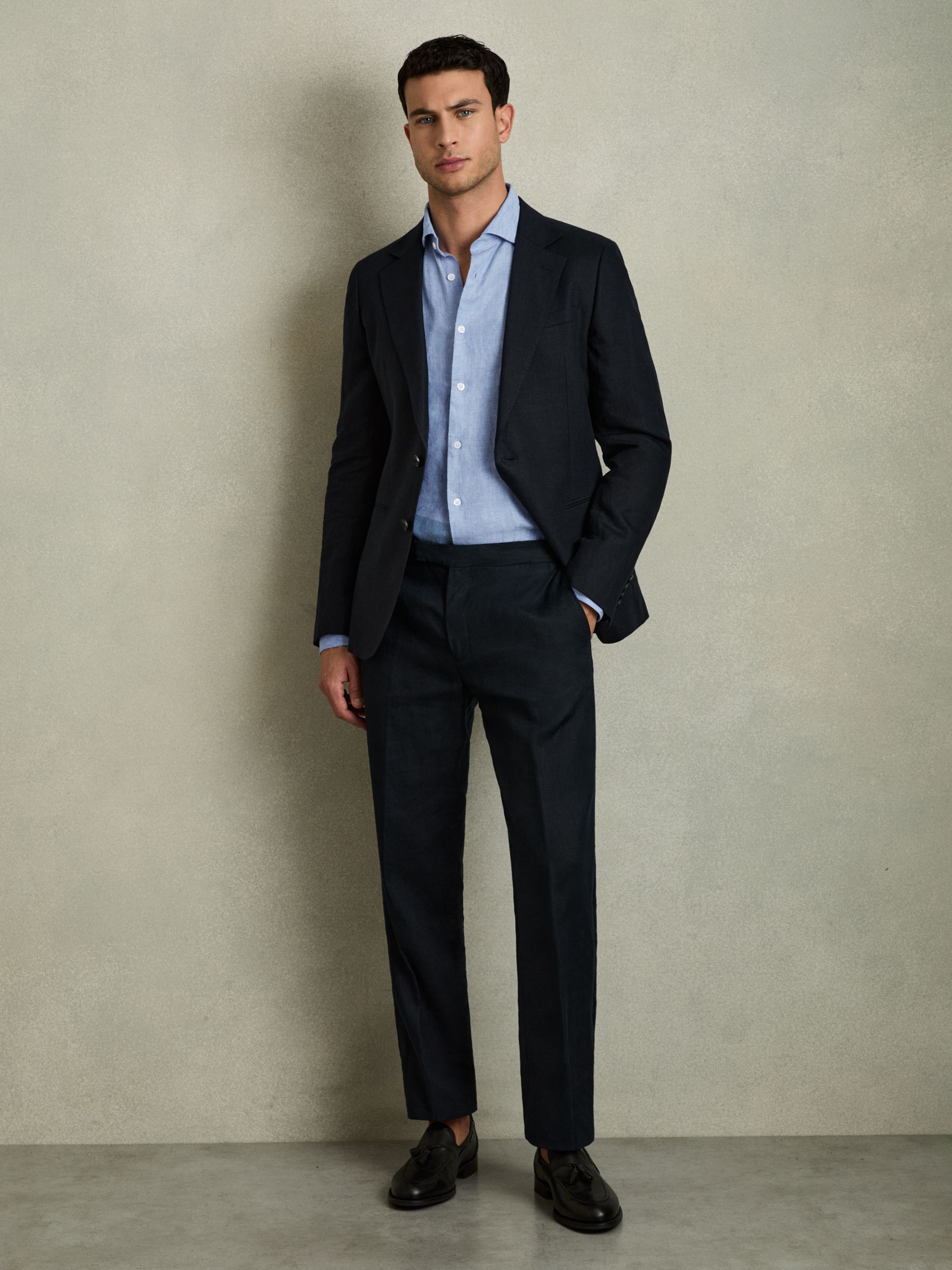 Linen Button-Through Shirt in Sky Blue - Image 3 of 6