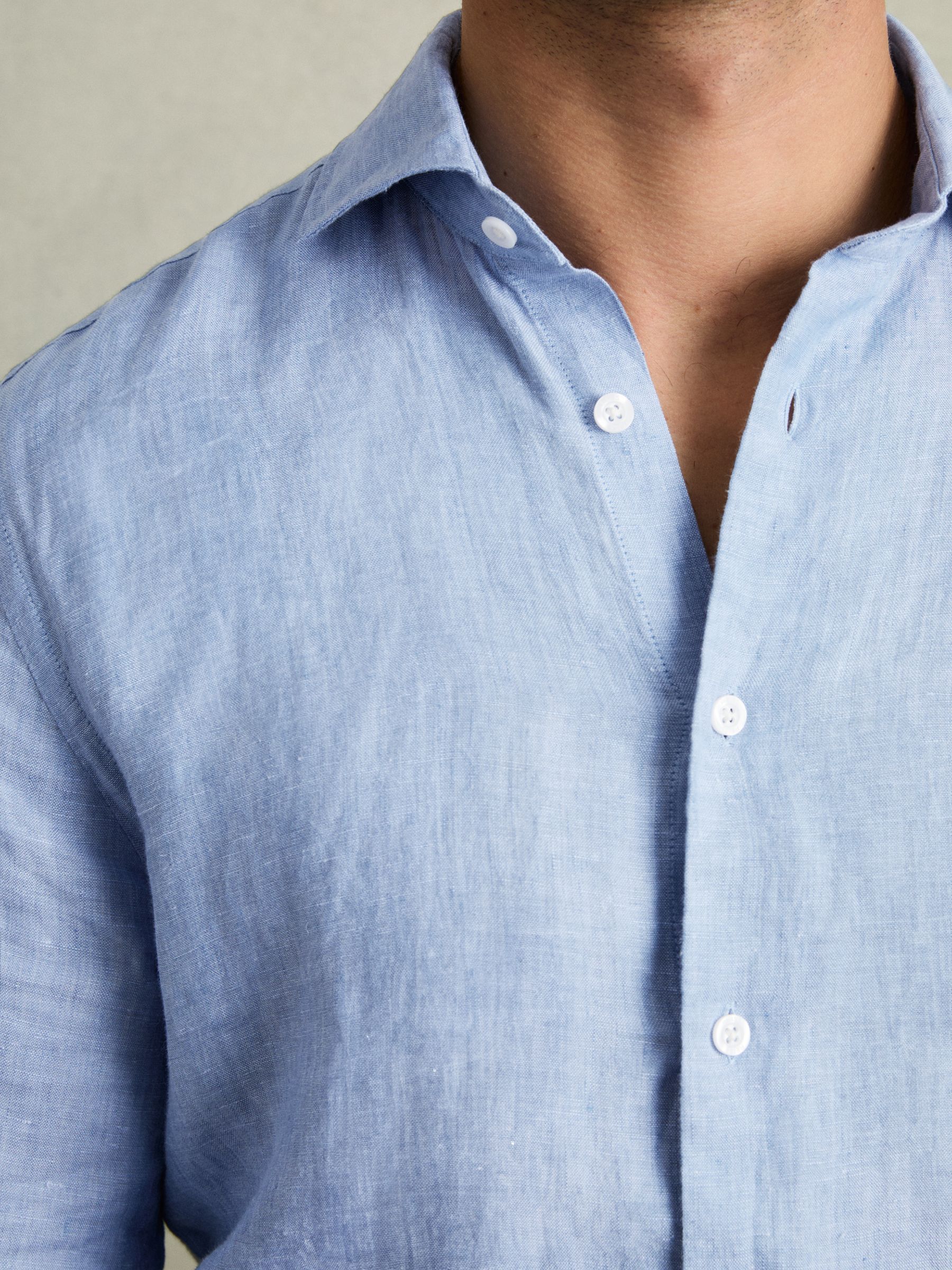 Linen Button-Through Shirt in Sky Blue - Image 4 of 6