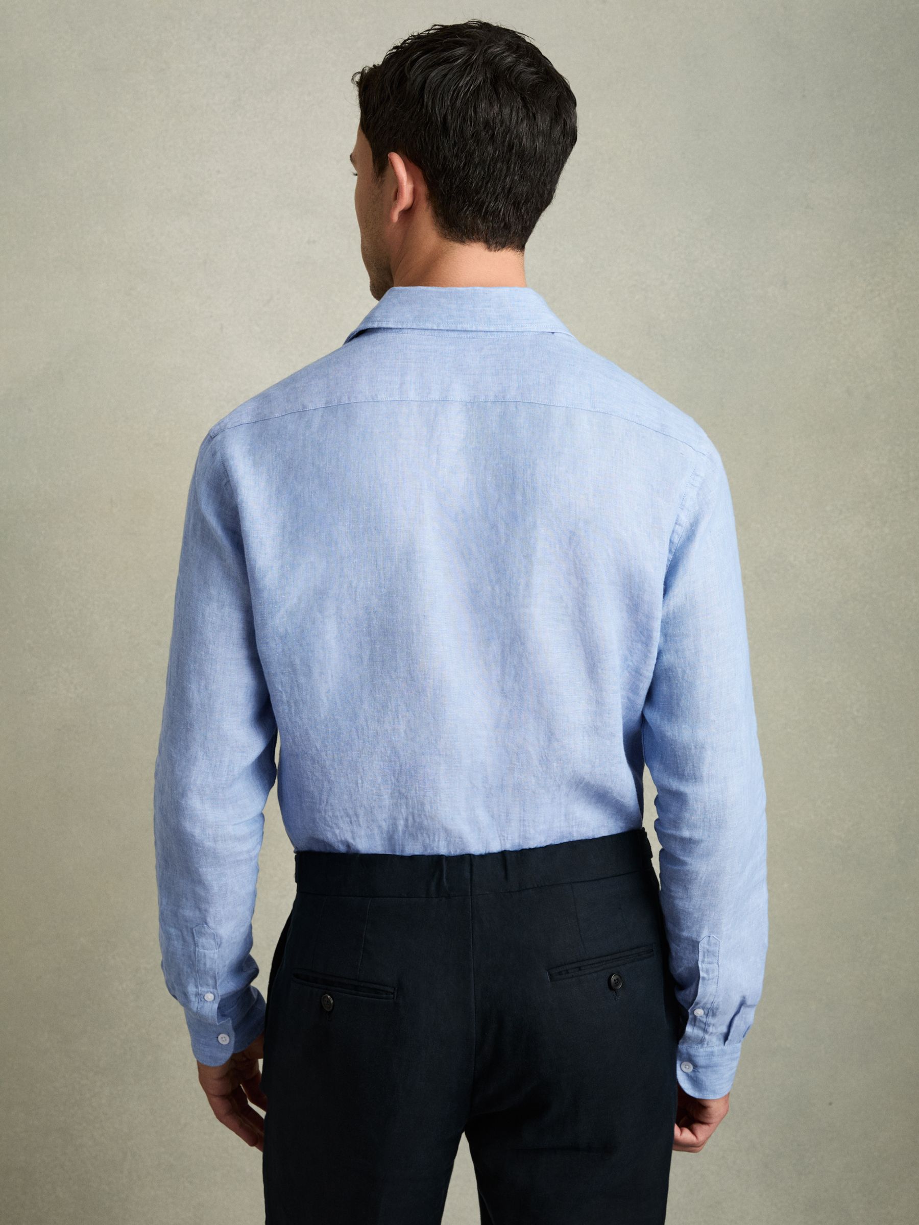 Linen Button-Through Shirt in Sky Blue - Image 5 of 6
