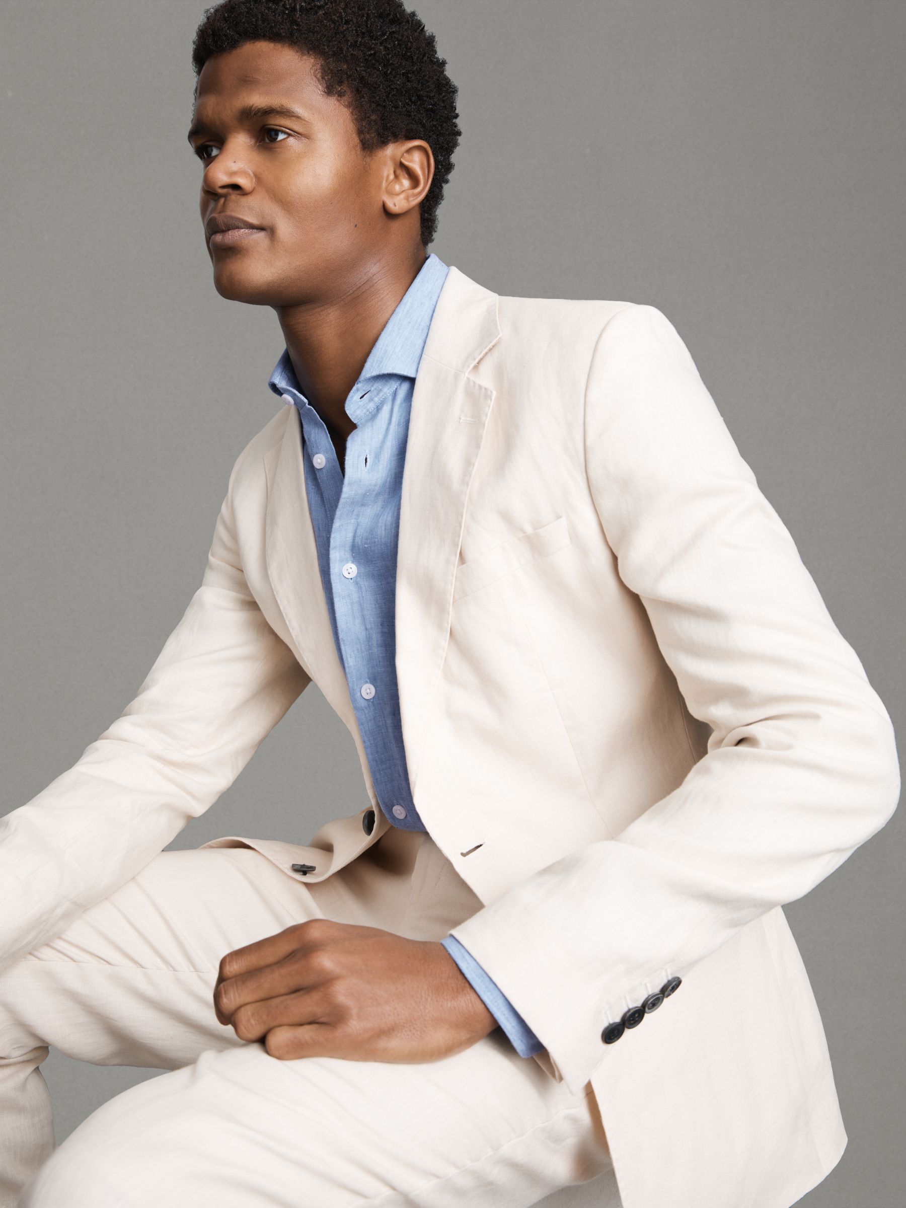 Linen Button-Through Shirt in Sky Blue - Image 6 of 6