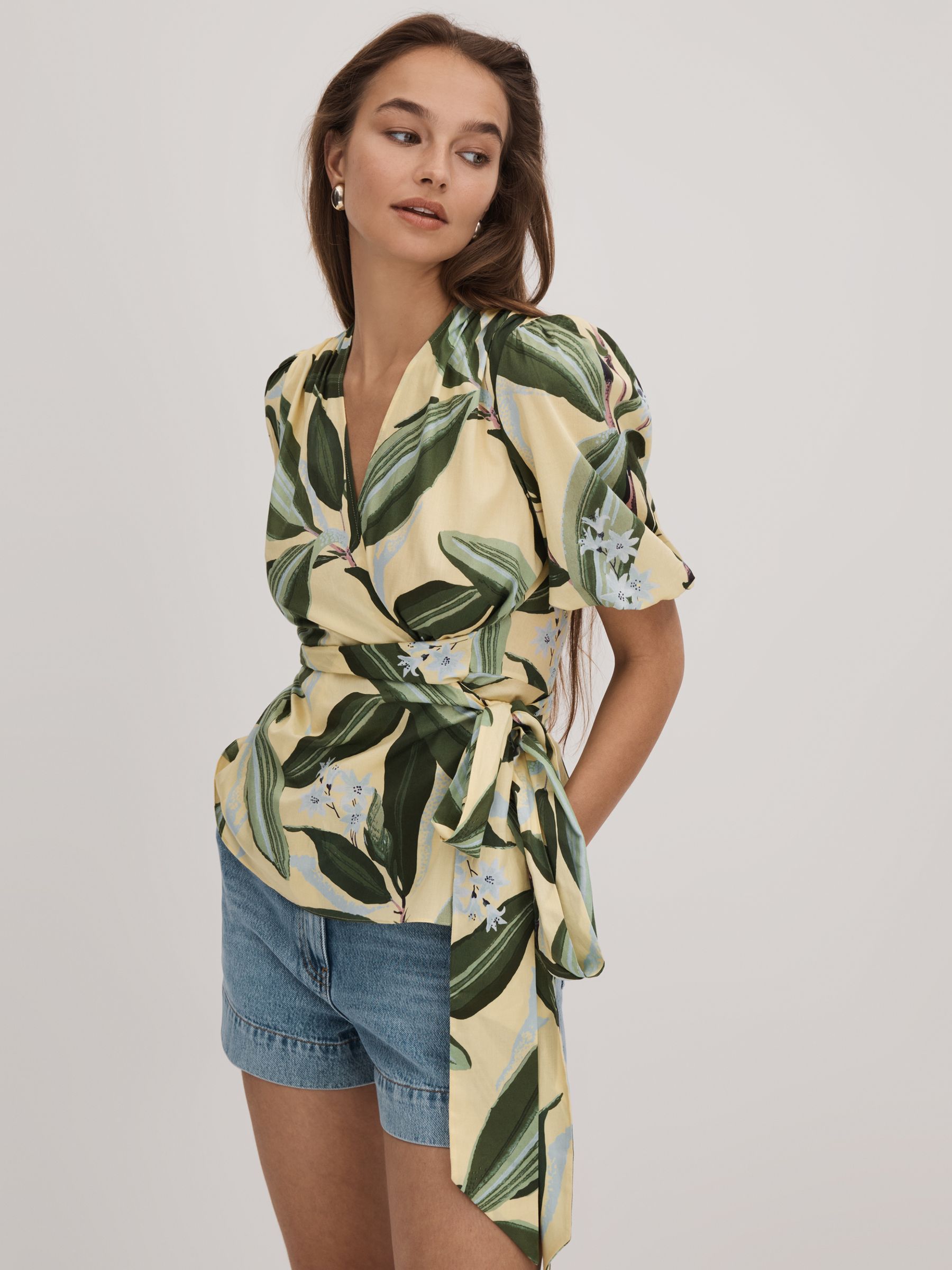 Florere Printed Wrap Blouse in Pale Yellow - Image 1 of 6