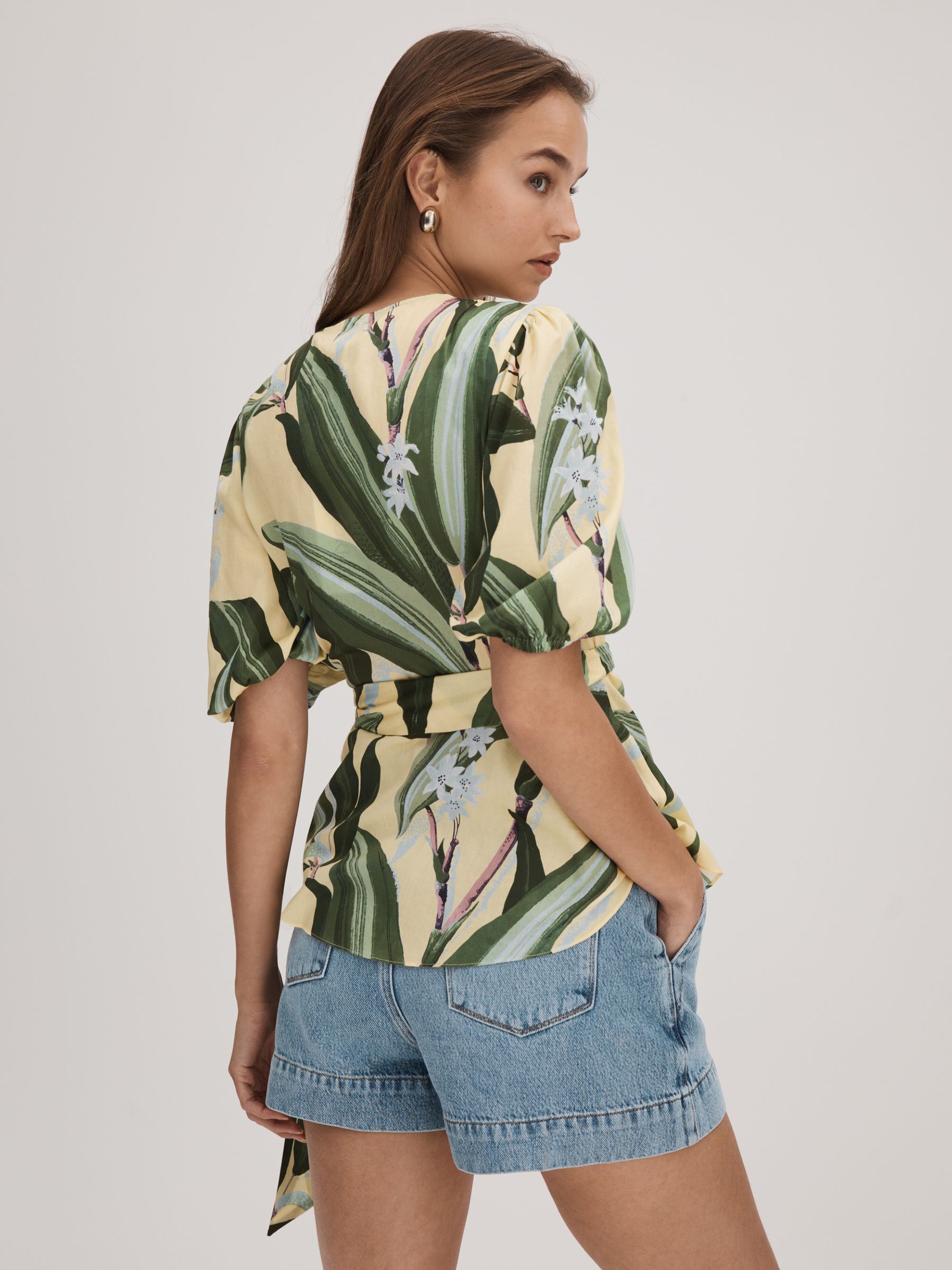 Florere Printed Wrap Blouse in Pale Yellow - Image 4 of 6