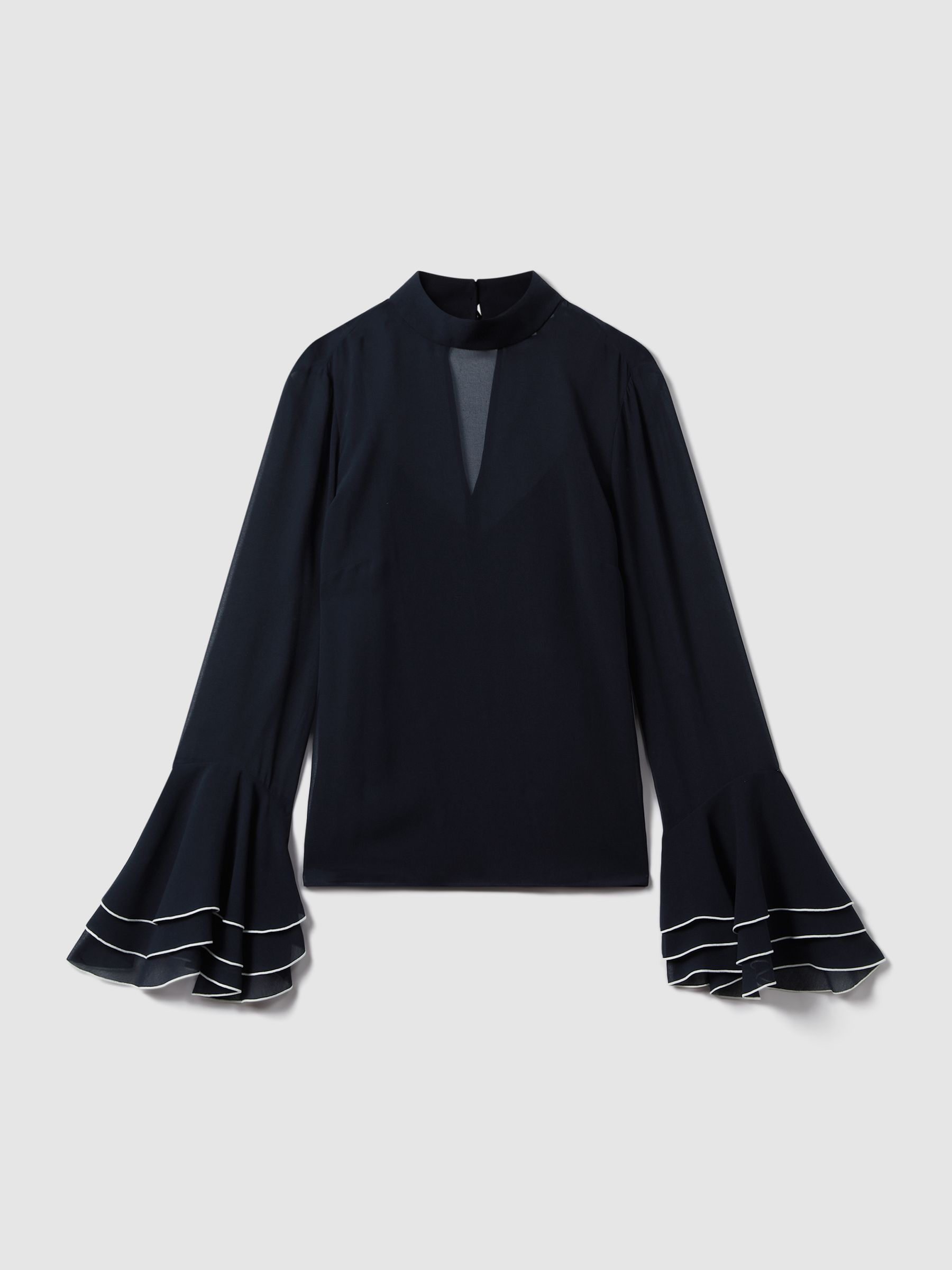 Florere Fluted Cuff Blouse in Navy