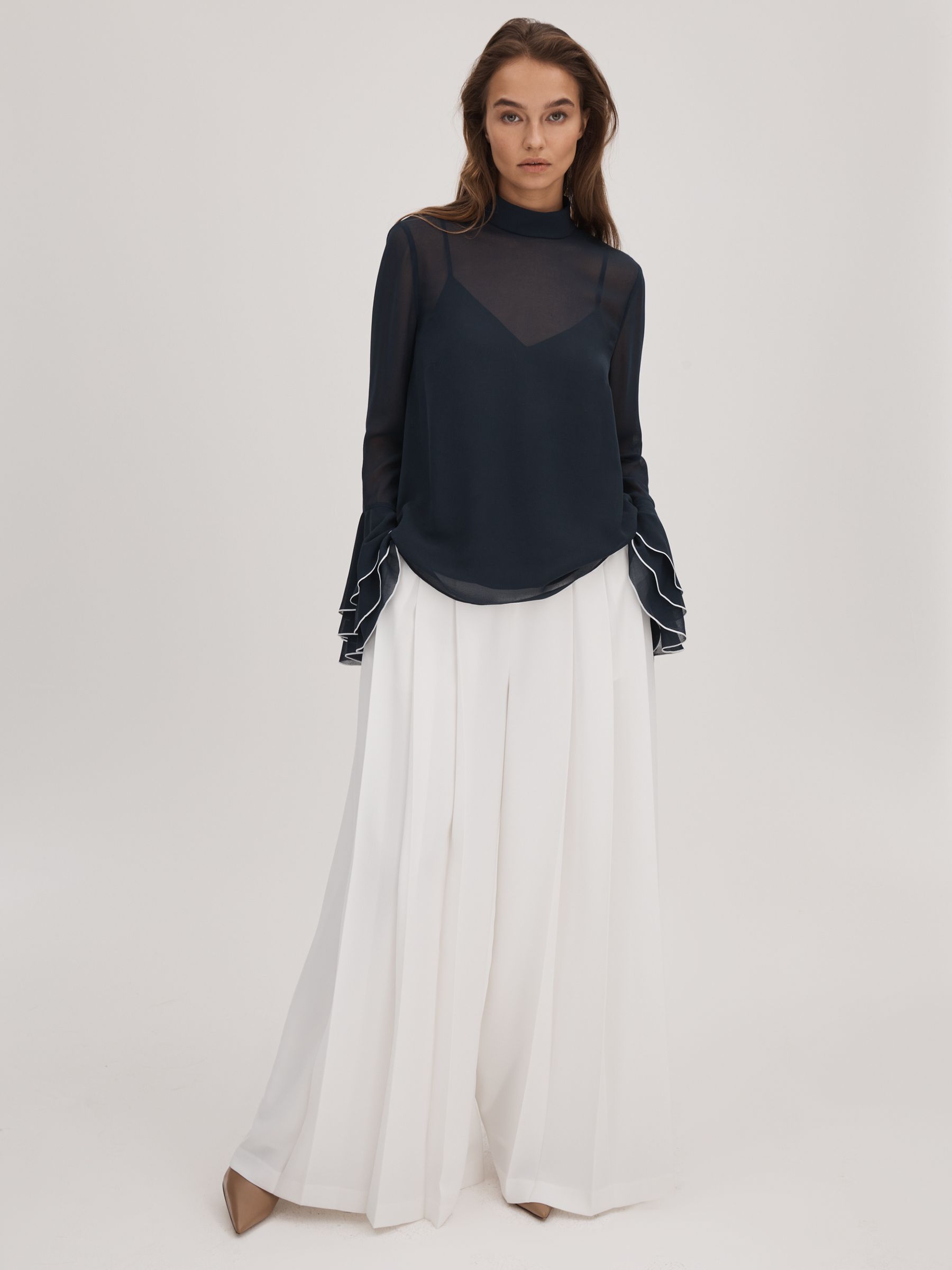 Florere Fluted Cuff Blouse in Navy - Image 3 of 7