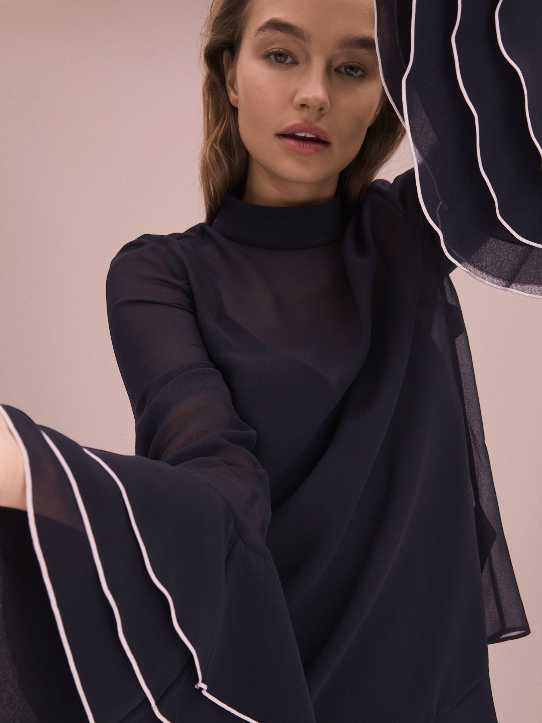 Florere Fluted Cuff Blouse in Navy - Image 4 of 7