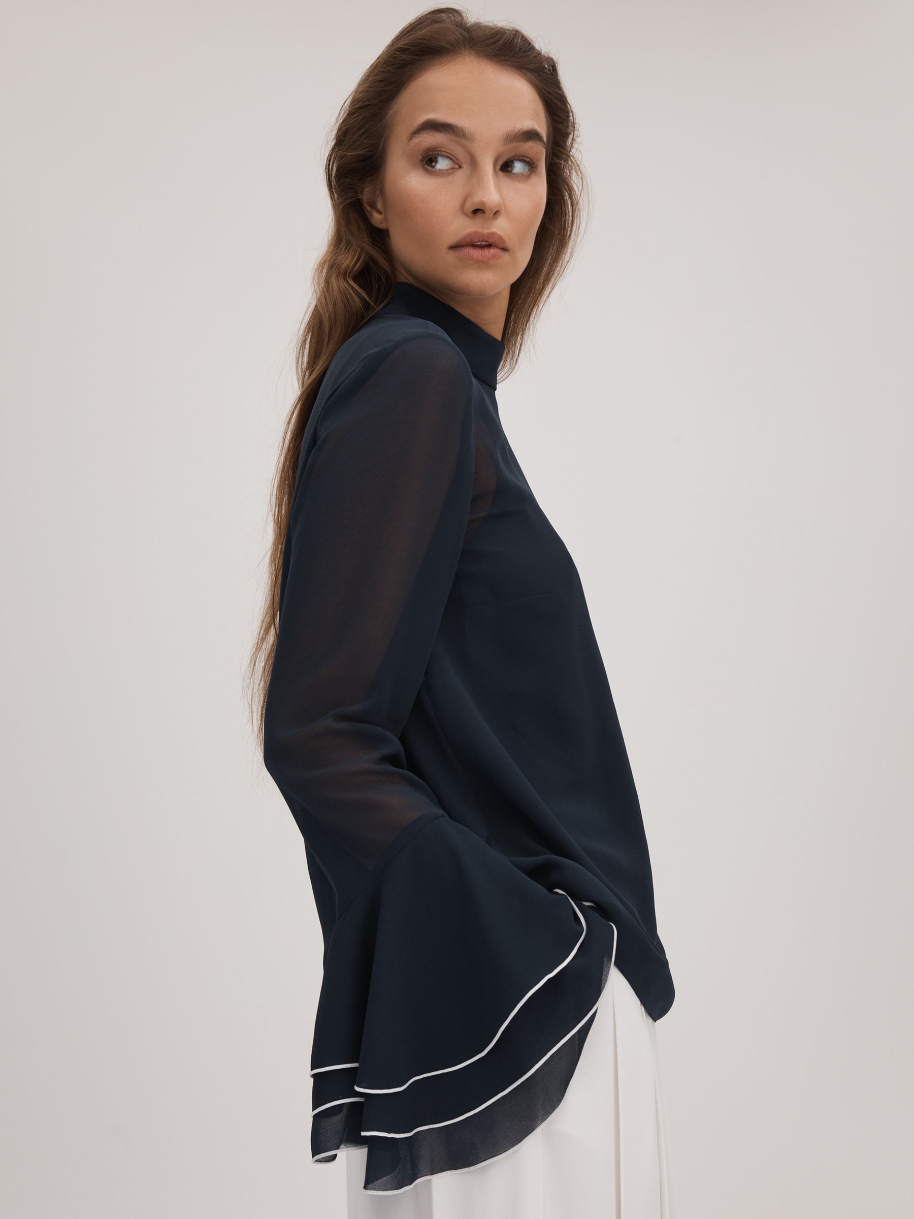 Florere Fluted Cuff Blouse in Navy - Image 5 of 7