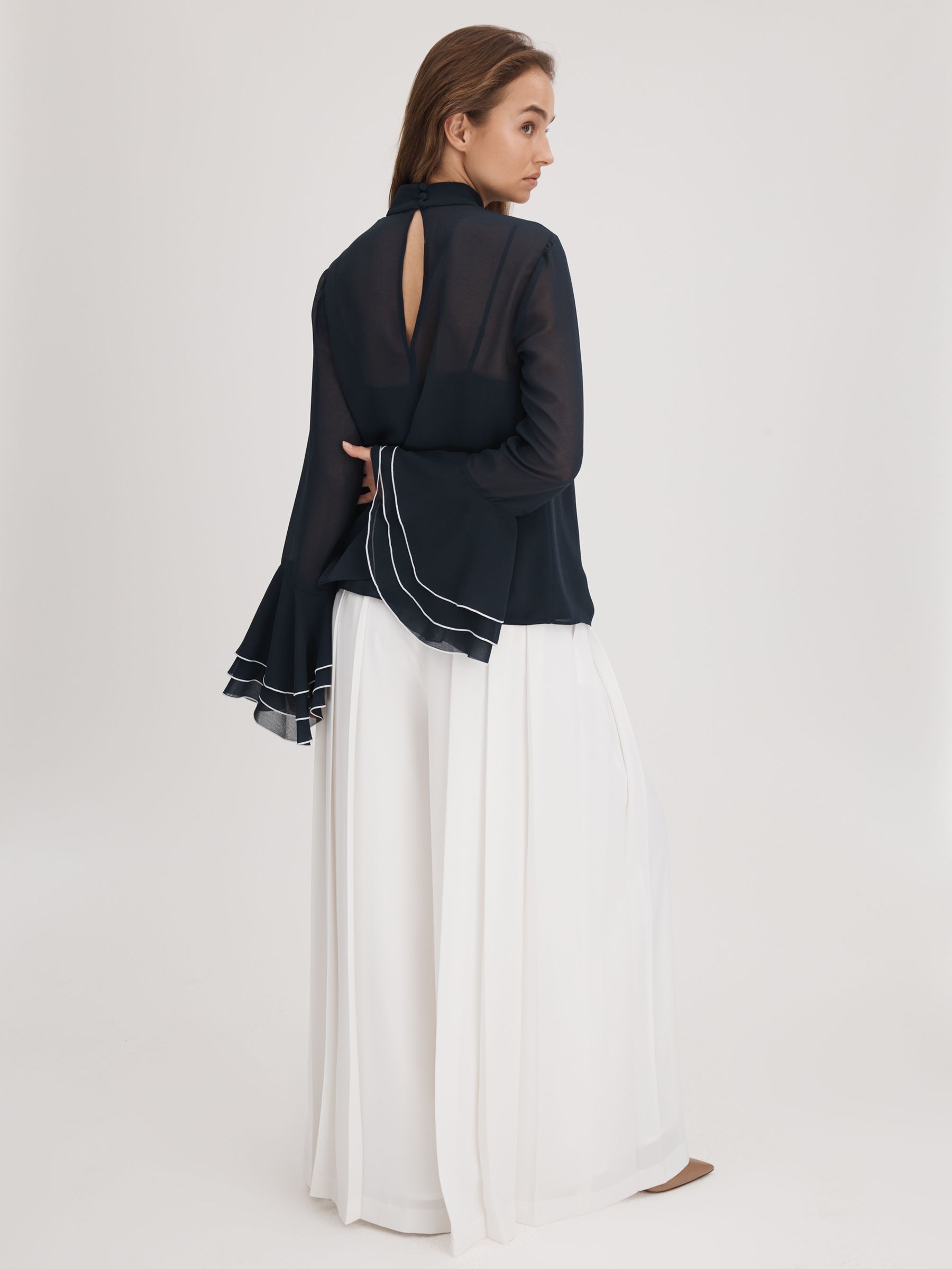Florere Fluted Cuff Blouse in Navy - Image 6 of 7
