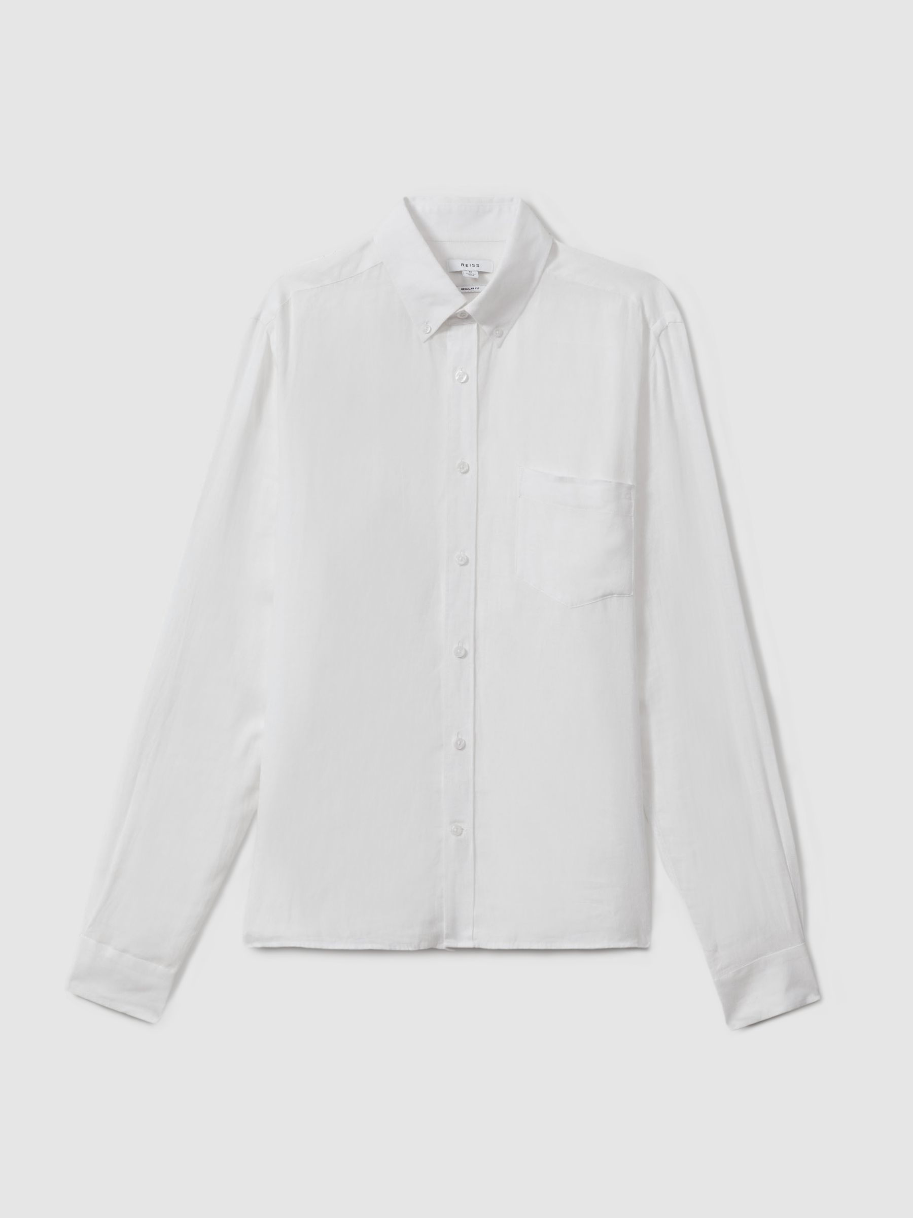 100% Linen Button-Down Collar Shirt in White - Image 2 of 6