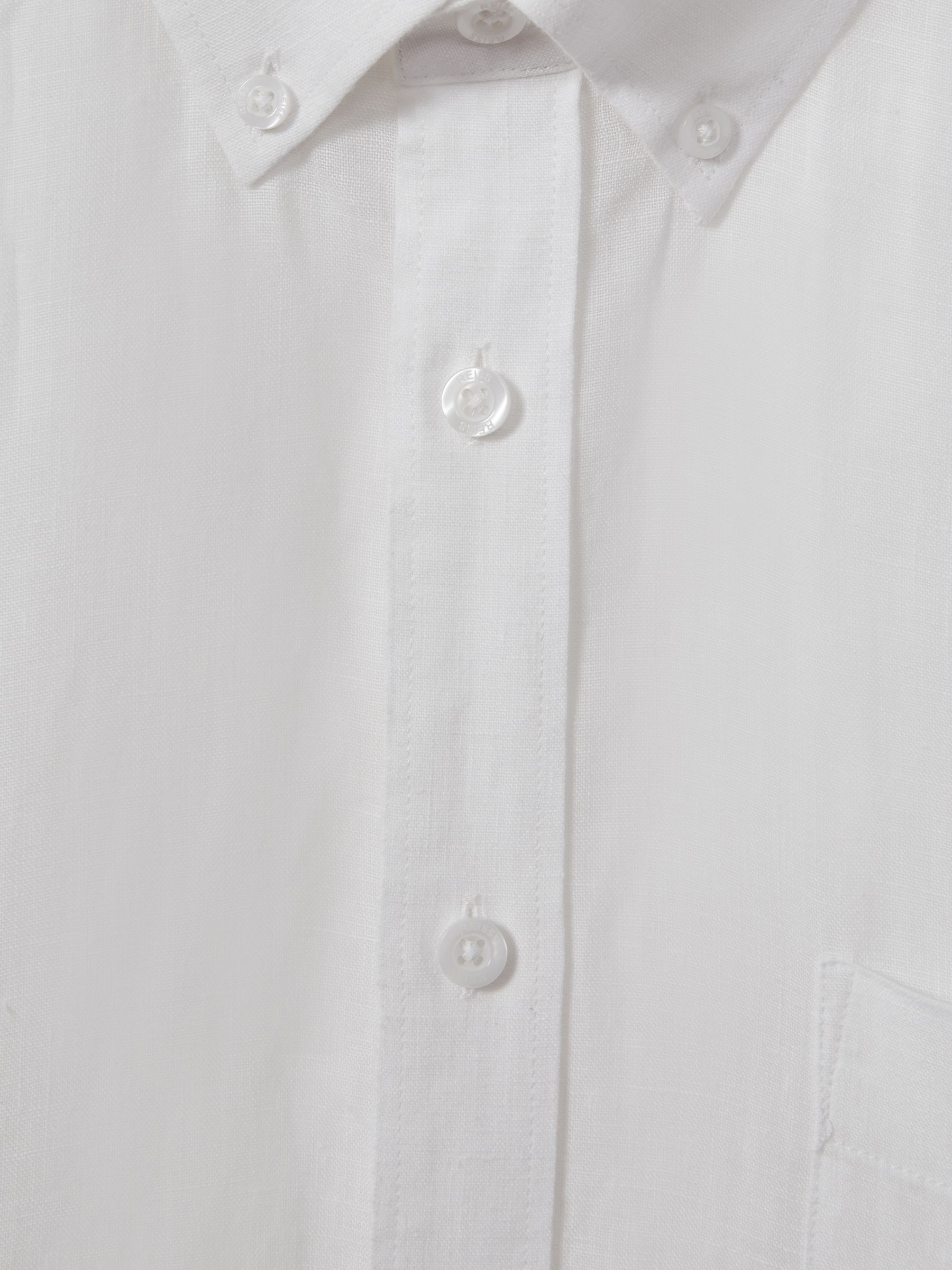 100% Linen Button-Down Collar Shirt in White - Image 4 of 6