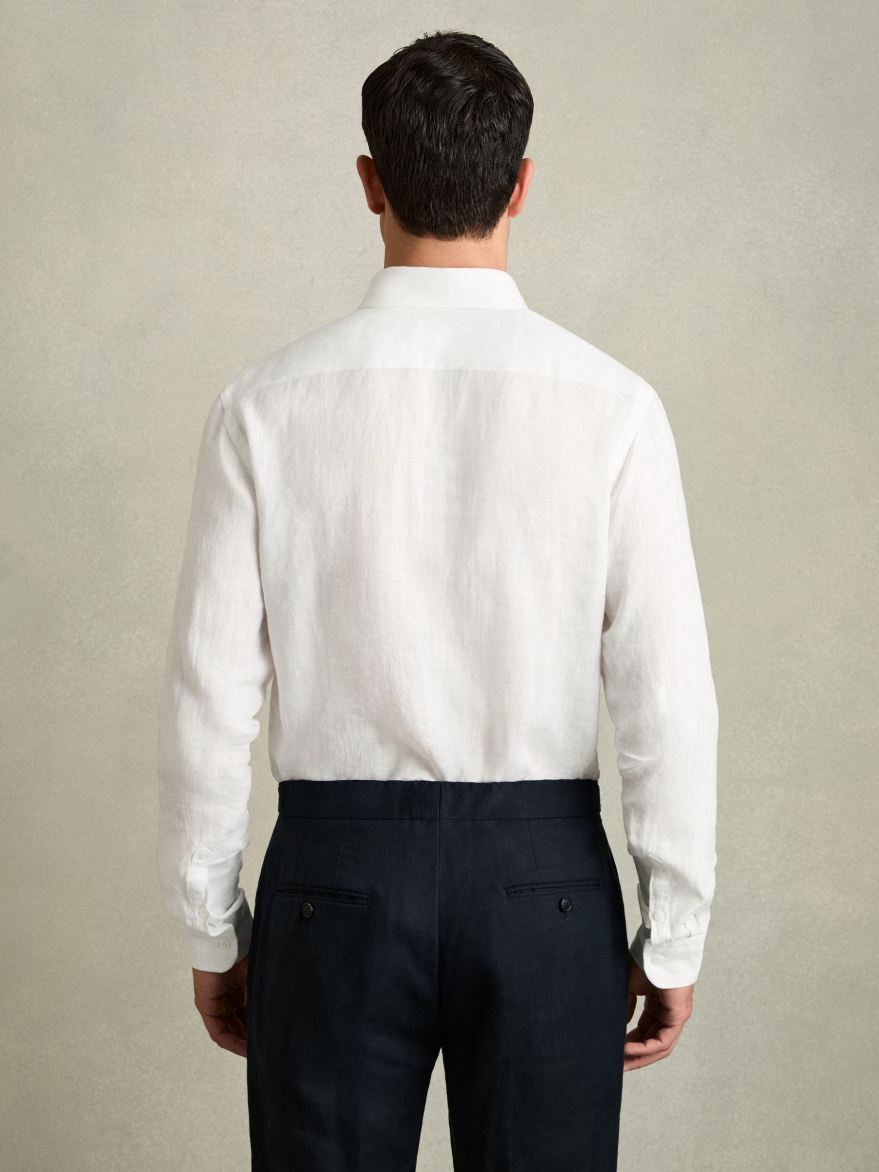 100% Linen Button-Down Collar Shirt in White - Image 5 of 6