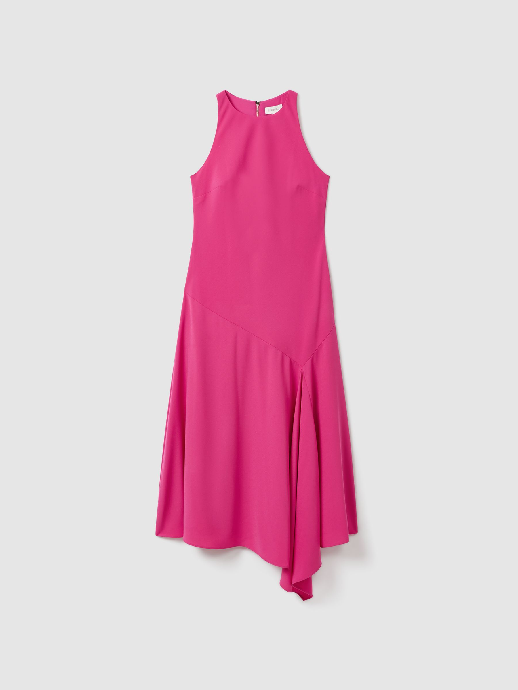 Florere Crepe Asymmetric Midi Dress in Deep Pink - Image 2 of 6