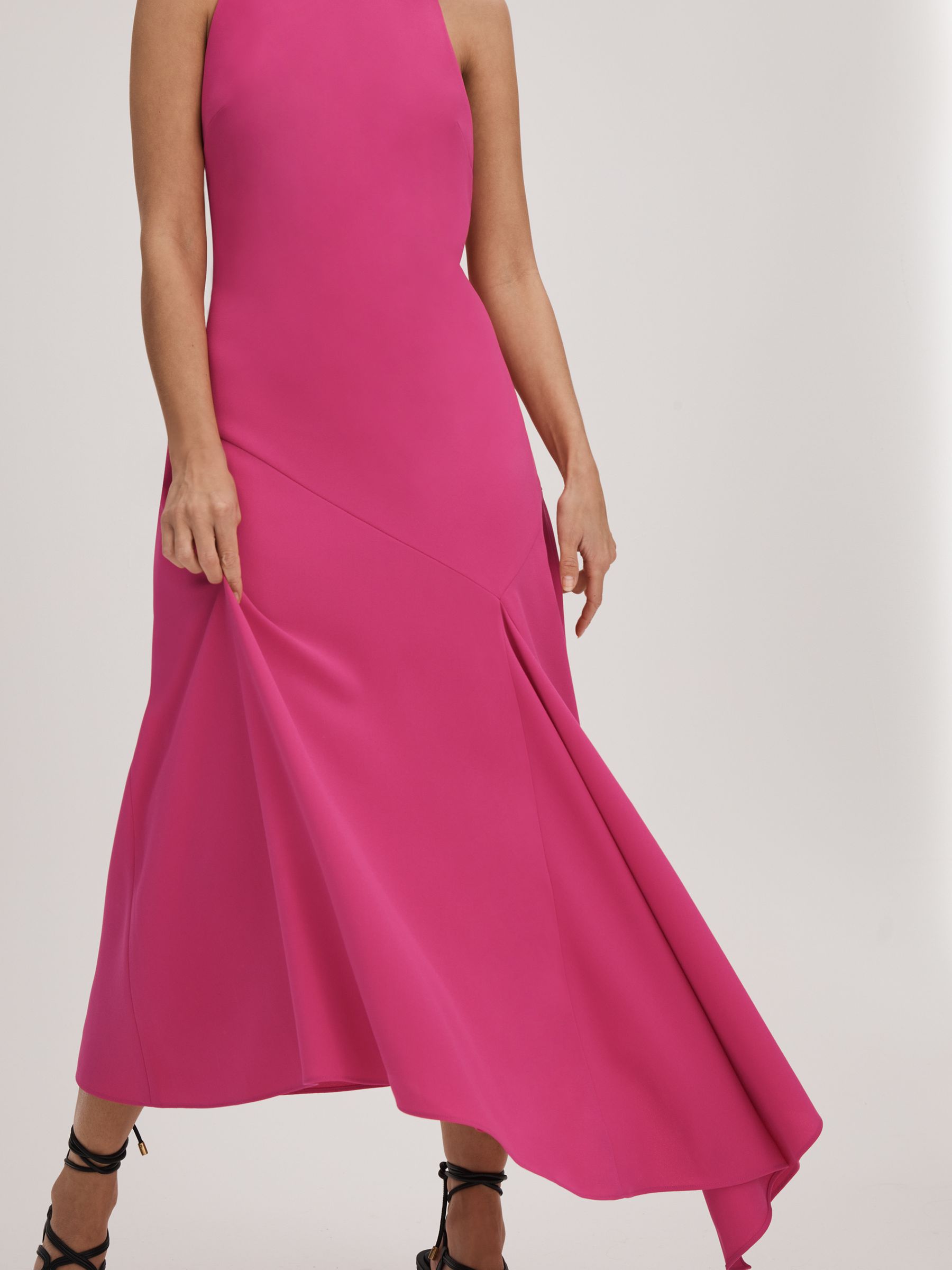 Florere Crepe Asymmetric Midi Dress in Deep Pink - Image 3 of 6