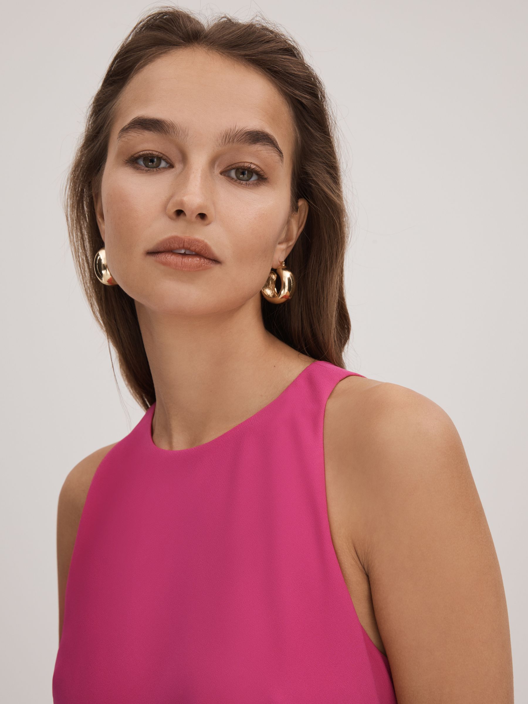 Florere Crepe Asymmetric Midi Dress in Deep Pink - Image 4 of 6
