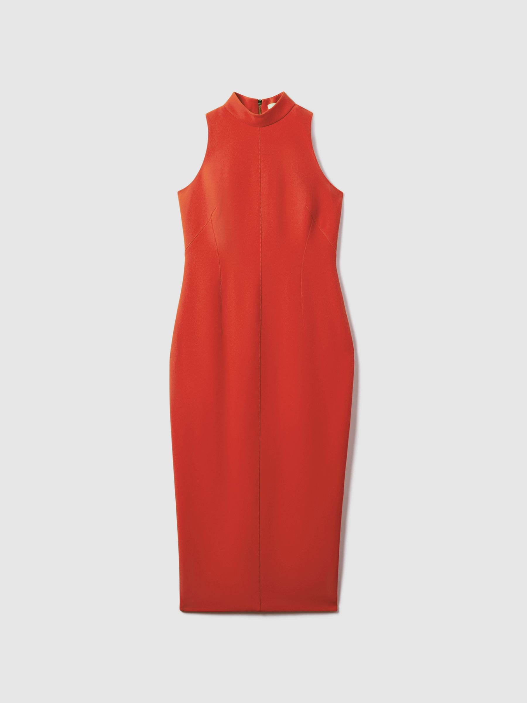 Florere Crepe Fitted Midi Dress in Deep Coral - Image 2 of 6