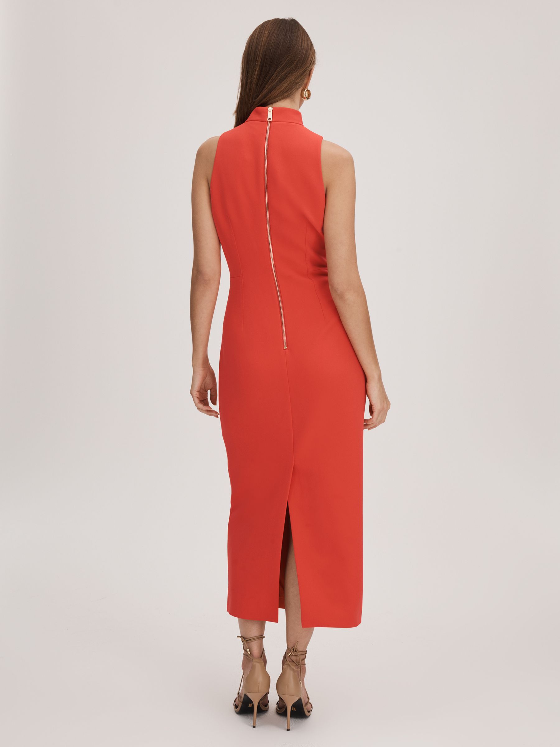 Florere Crepe Fitted Midi Dress in Deep Coral - Image 4 of 6