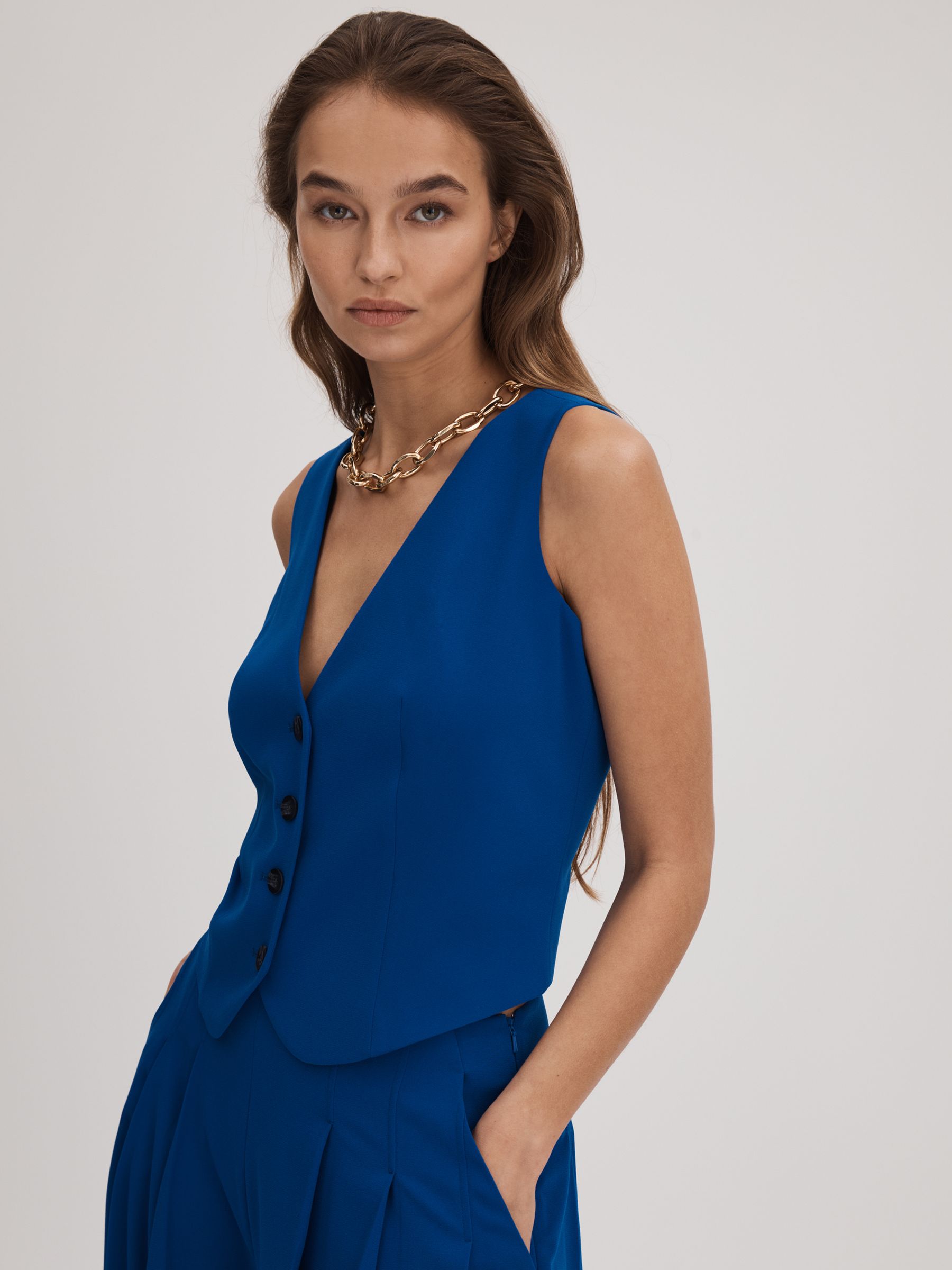 Florere Single Breasted Waistcoat in Bright Blue - Image 1 of 6