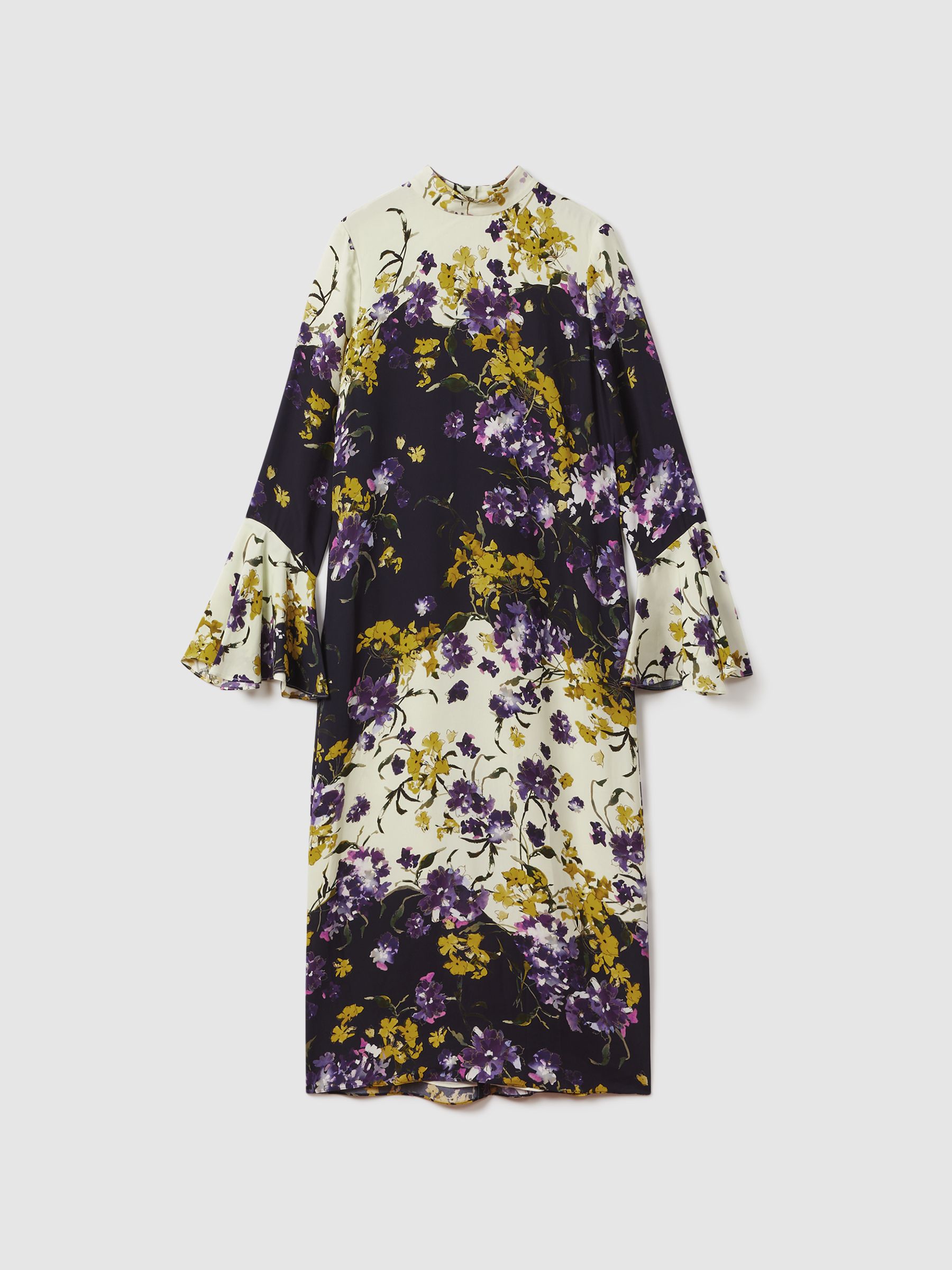 Florere Printed Fluted Cuff Midi Dress in Multi - Image 3 of 8