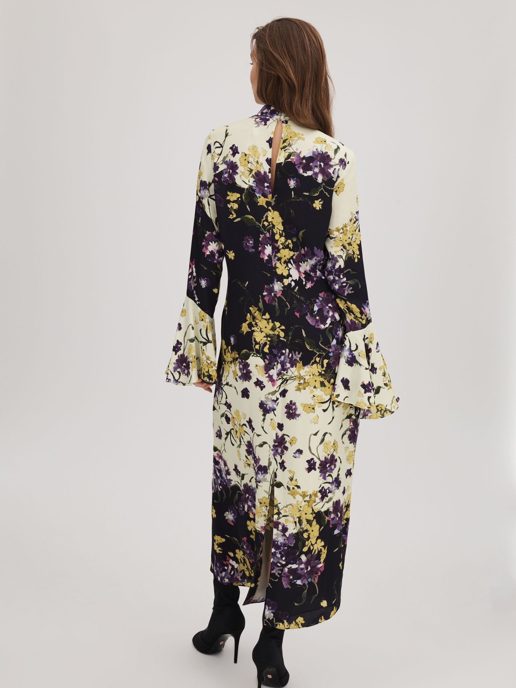 Florere Printed Fluted Cuff Midi Dress in Multi - Image 7 of 8