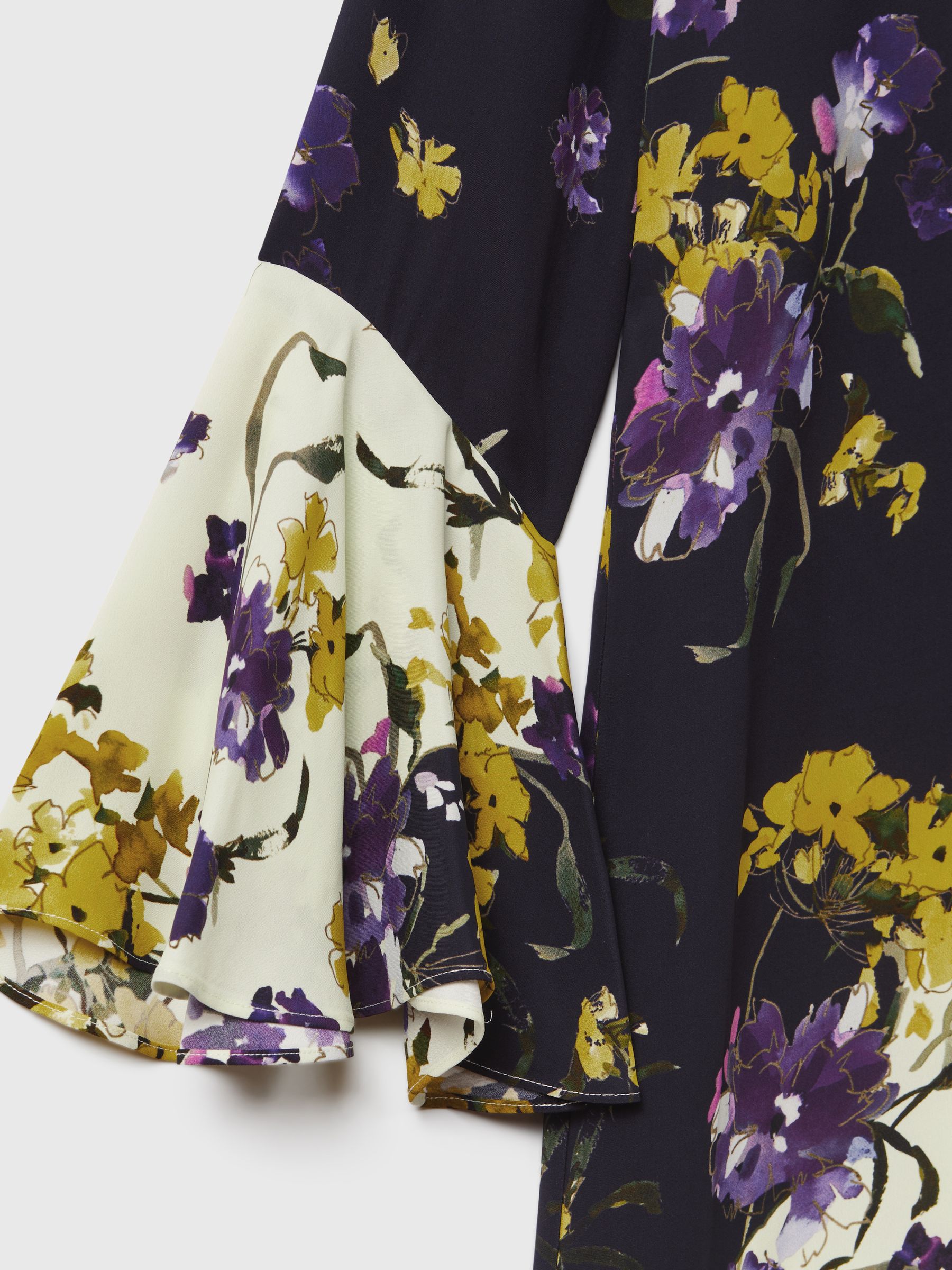 Florere Printed Fluted Cuff Midi Dress in Multi - Image 8 of 8