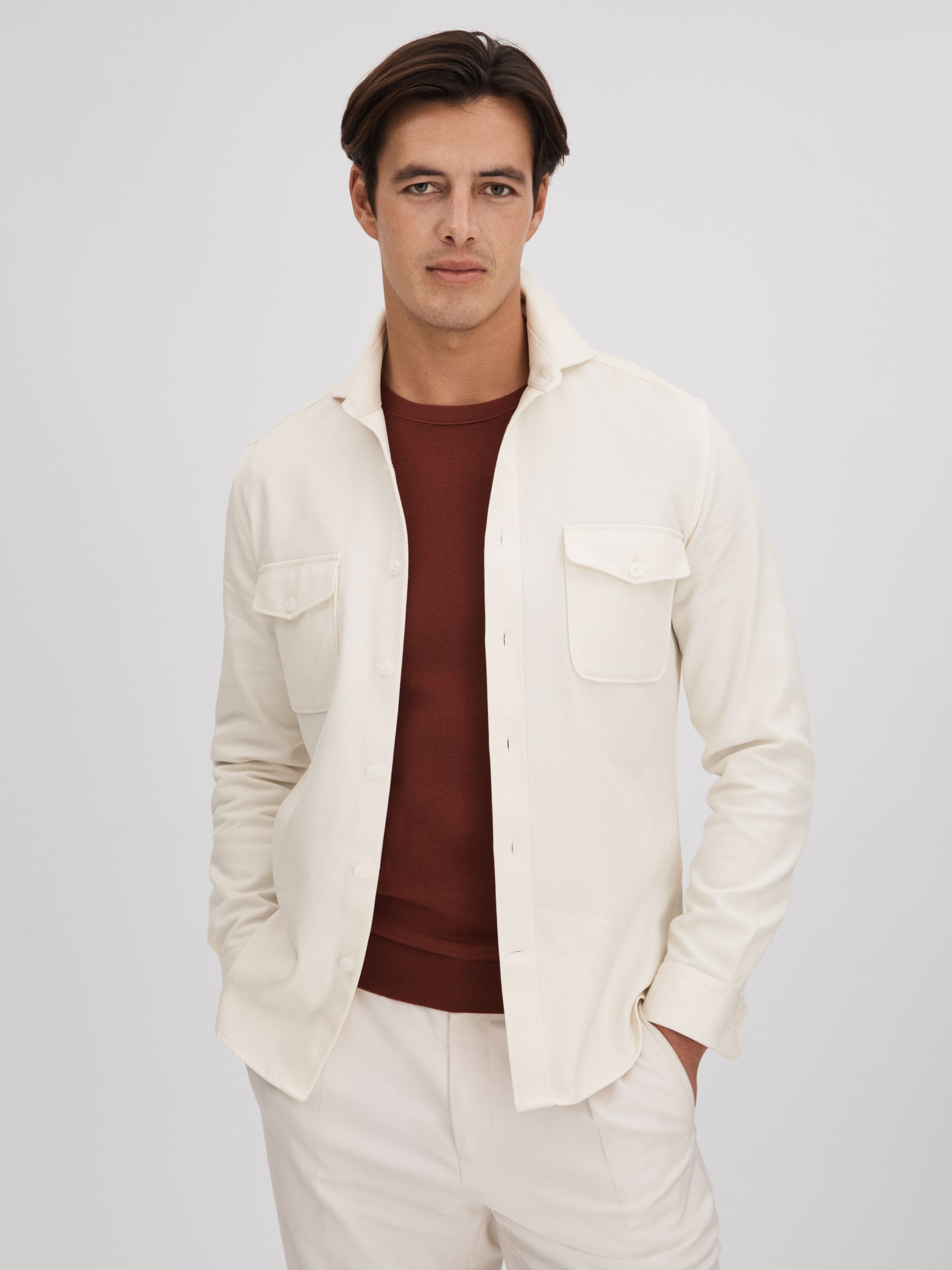 Cotton Canvas Overshirt in Ecru - Image 1 of 6