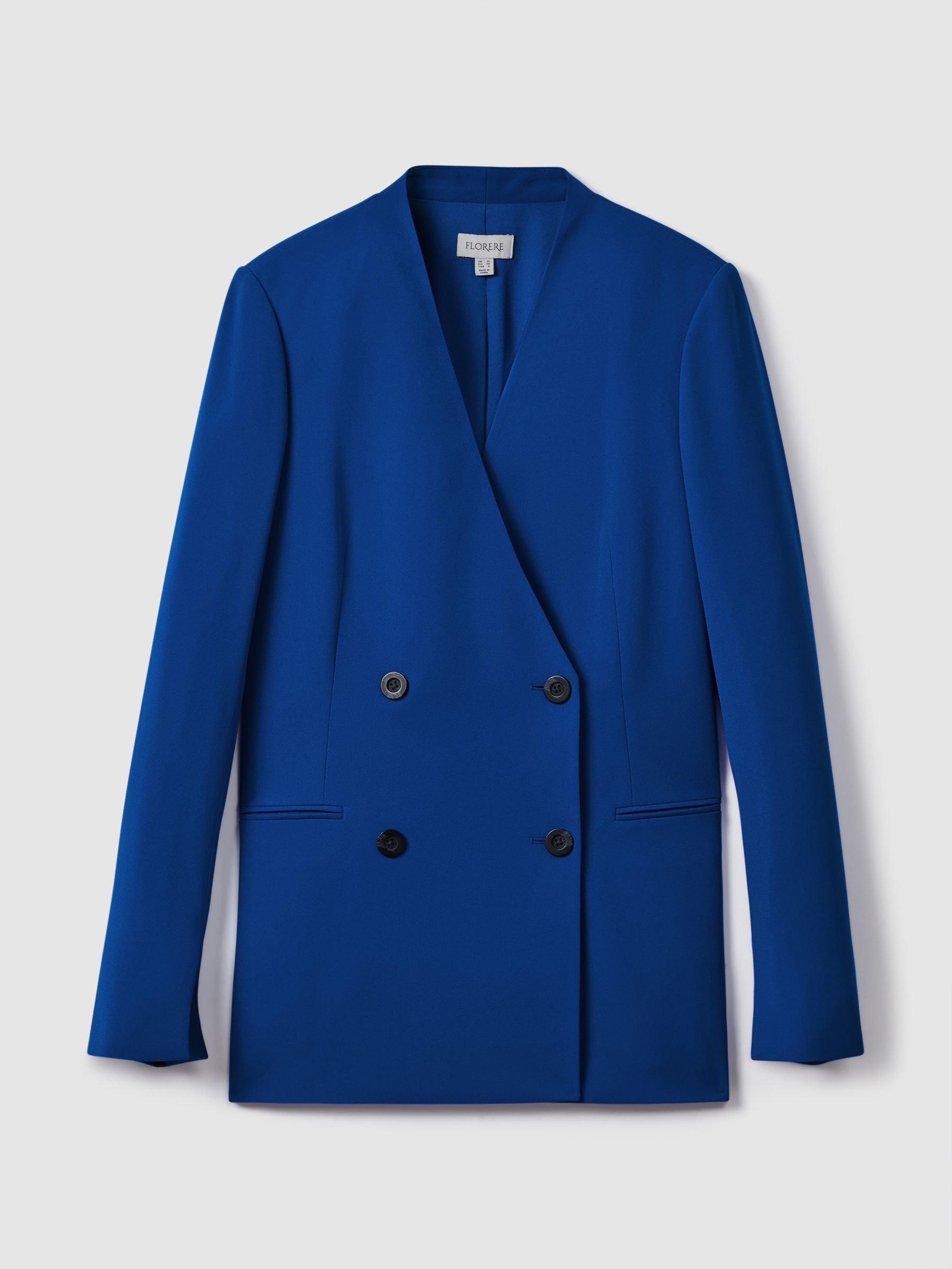Florere Collarless Double Breasted Blazer in Bright Blue - Image 2 of 7