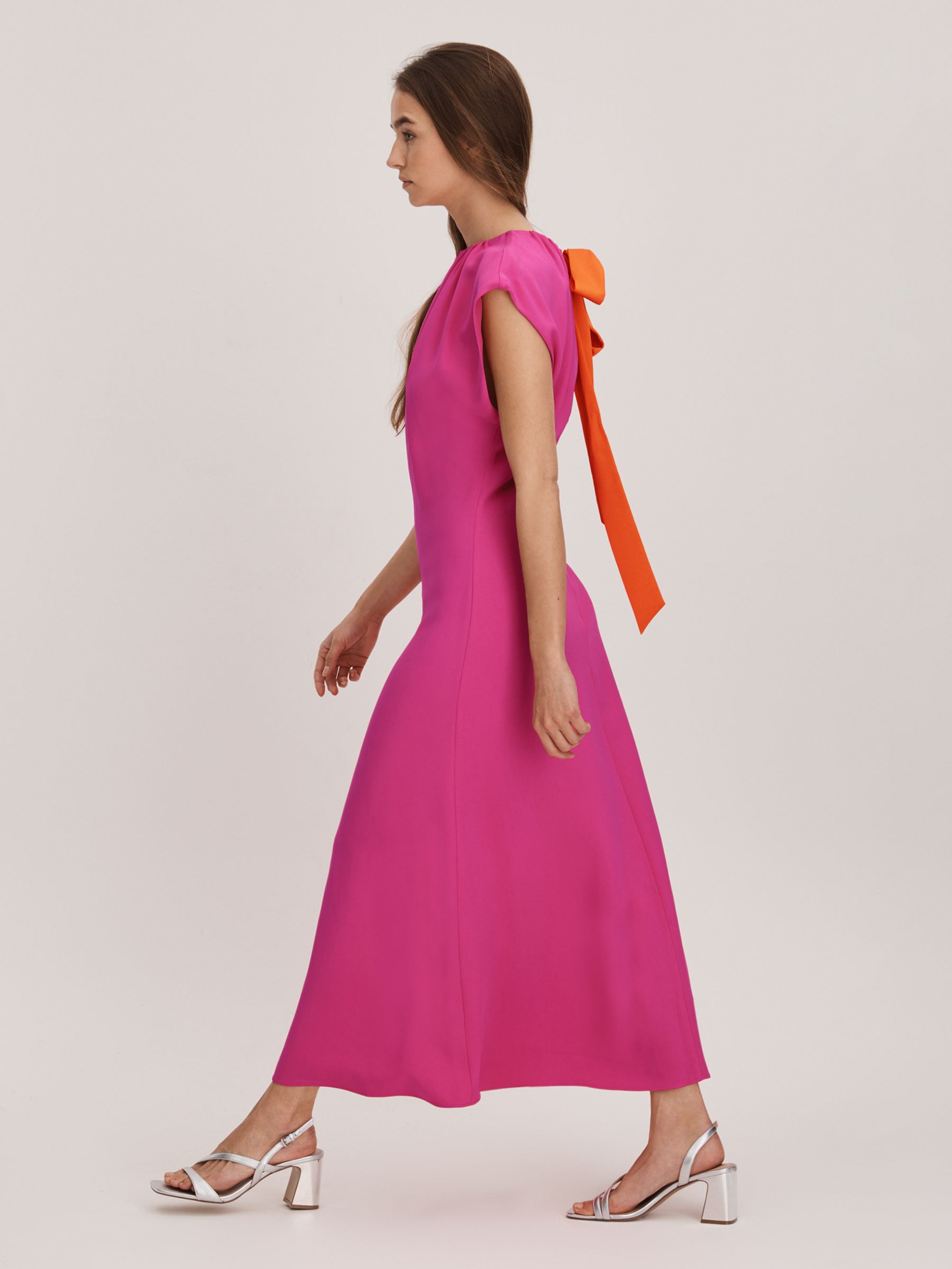 Florere Tie Back Midi Dress in Deep Pink - Image 4 of 7