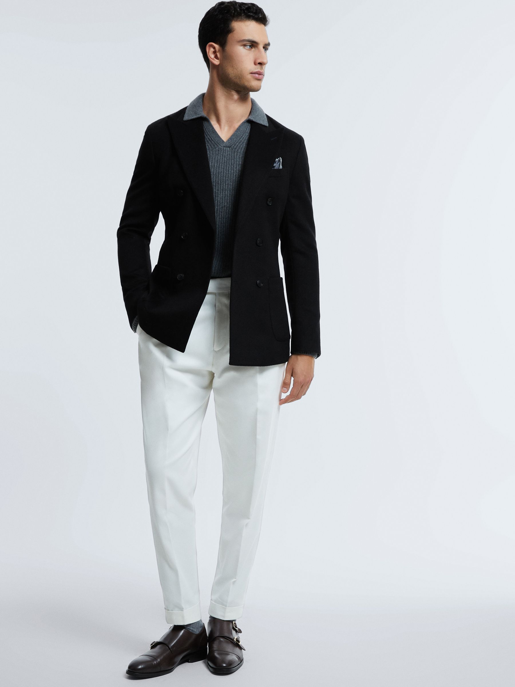 Atelier Cashmere Modern Fit Double Breasted Blazer in Navy - Image 3 of 7