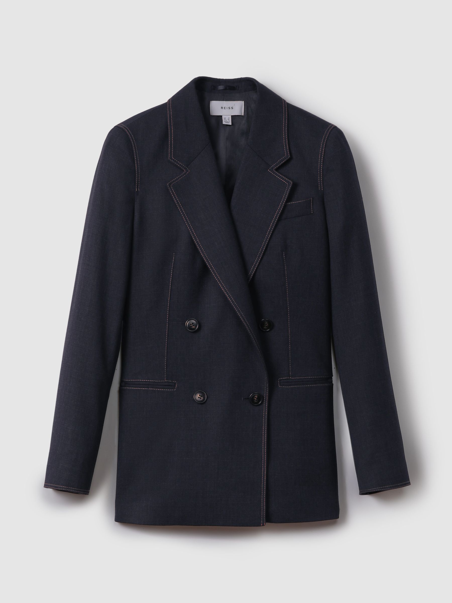 Wool Blend Denim Look Suit Blazer in Navy - Image 2 of 8