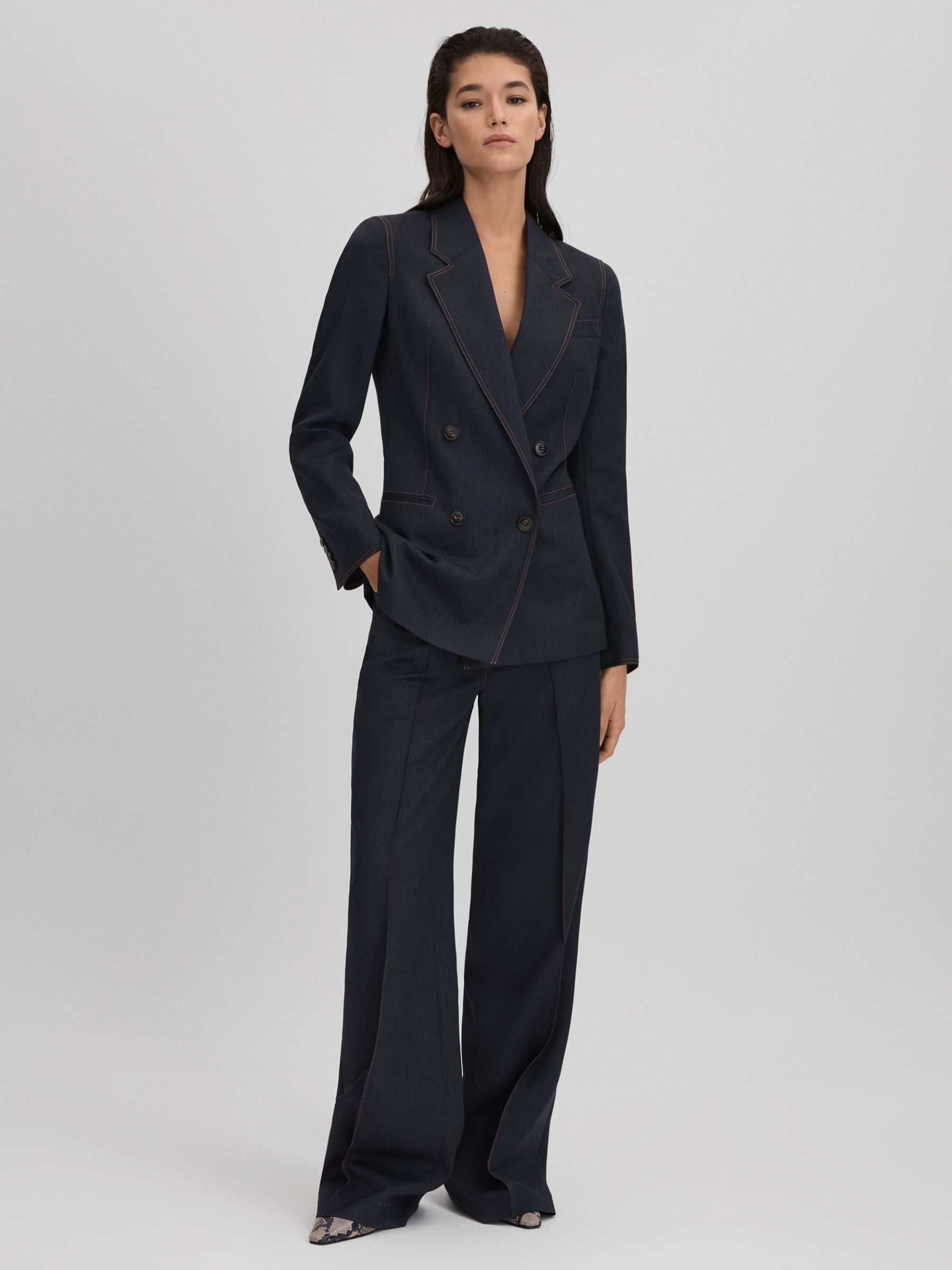 Wool Blend Denim Look Suit Blazer in Navy - Image 3 of 8