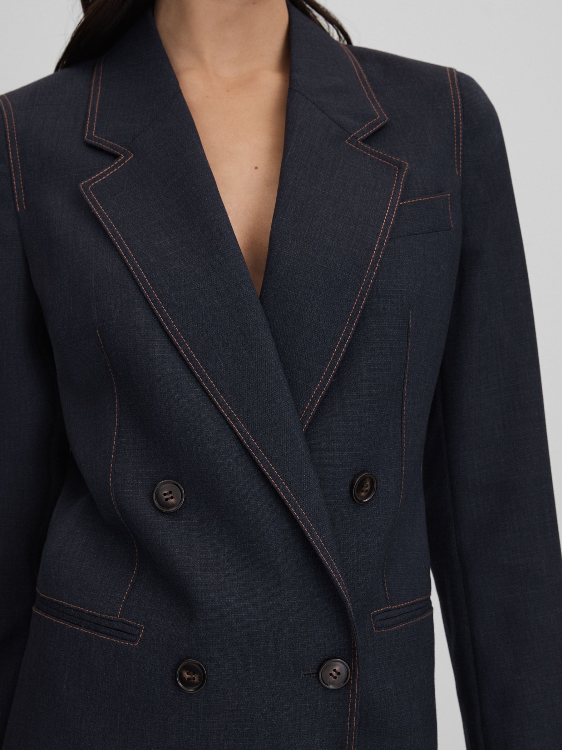 Wool Blend Denim Look Suit Blazer in Navy - Image 4 of 8