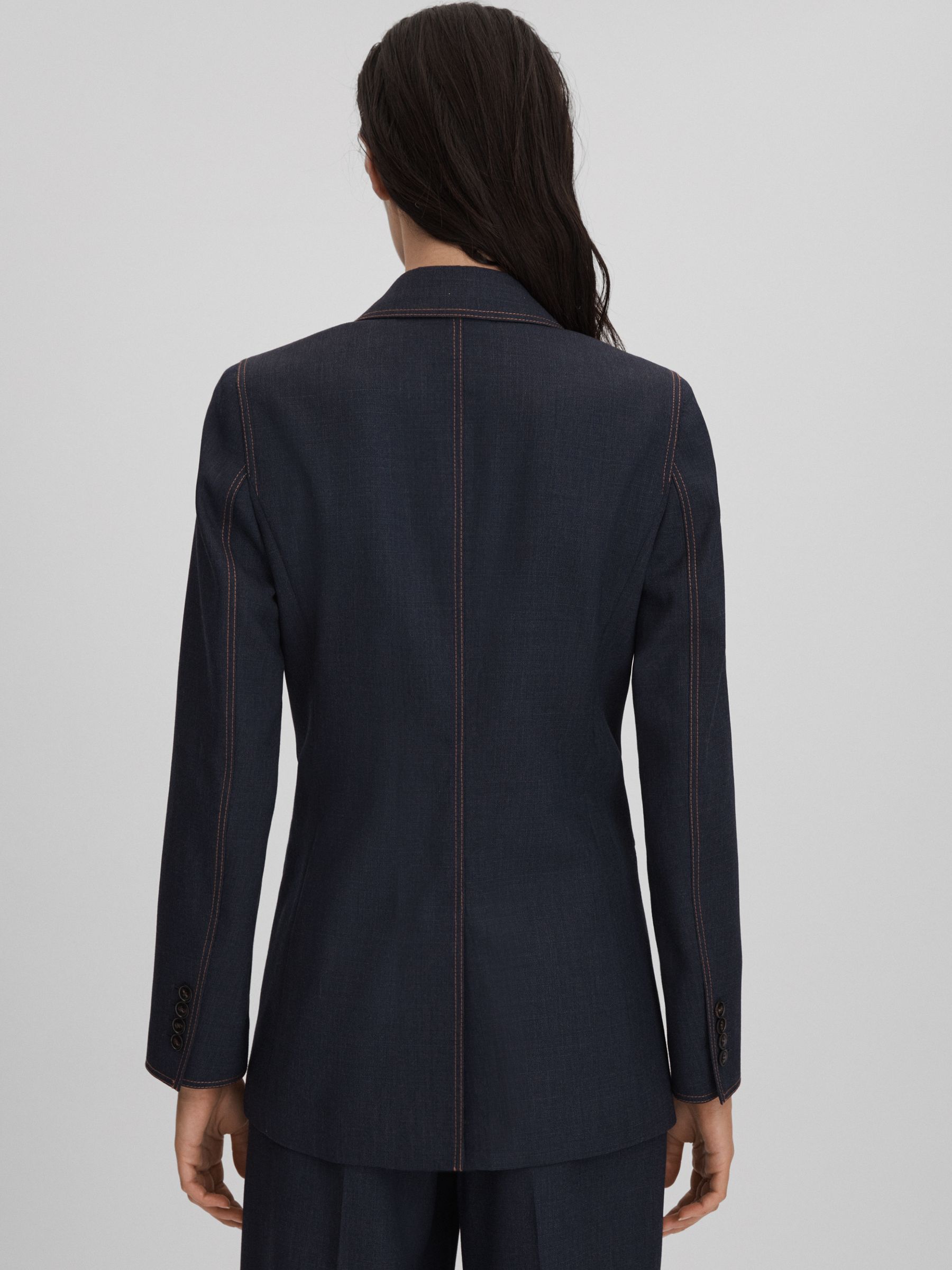 Wool Blend Denim Look Suit Blazer in Navy - Image 5 of 8